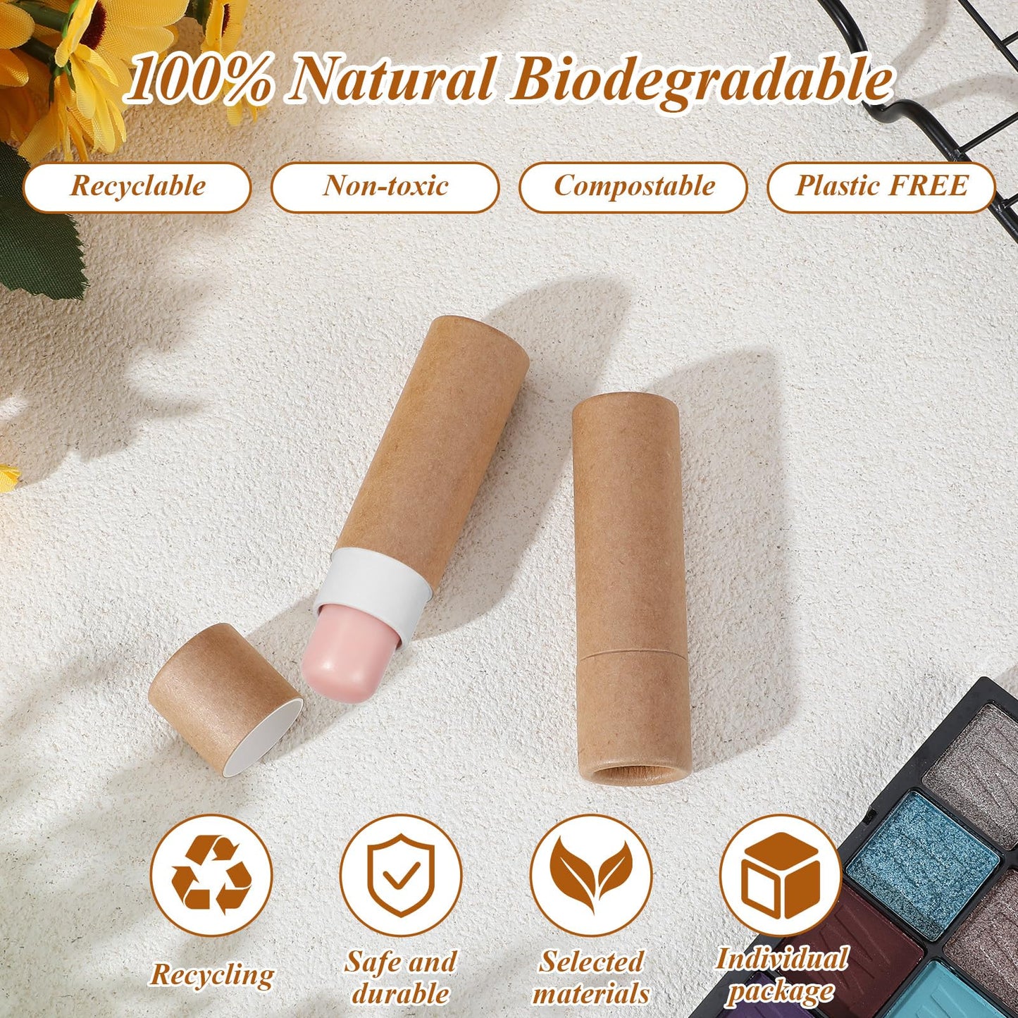 PercyEffie 20pcs 0.3oz Lip Balm Tubes Empty lip balm containers empty KraftPaperTube Holder,Push-Up Style for DIY Homemade, lips tubes bulk Natural Packaging Container- Brown
