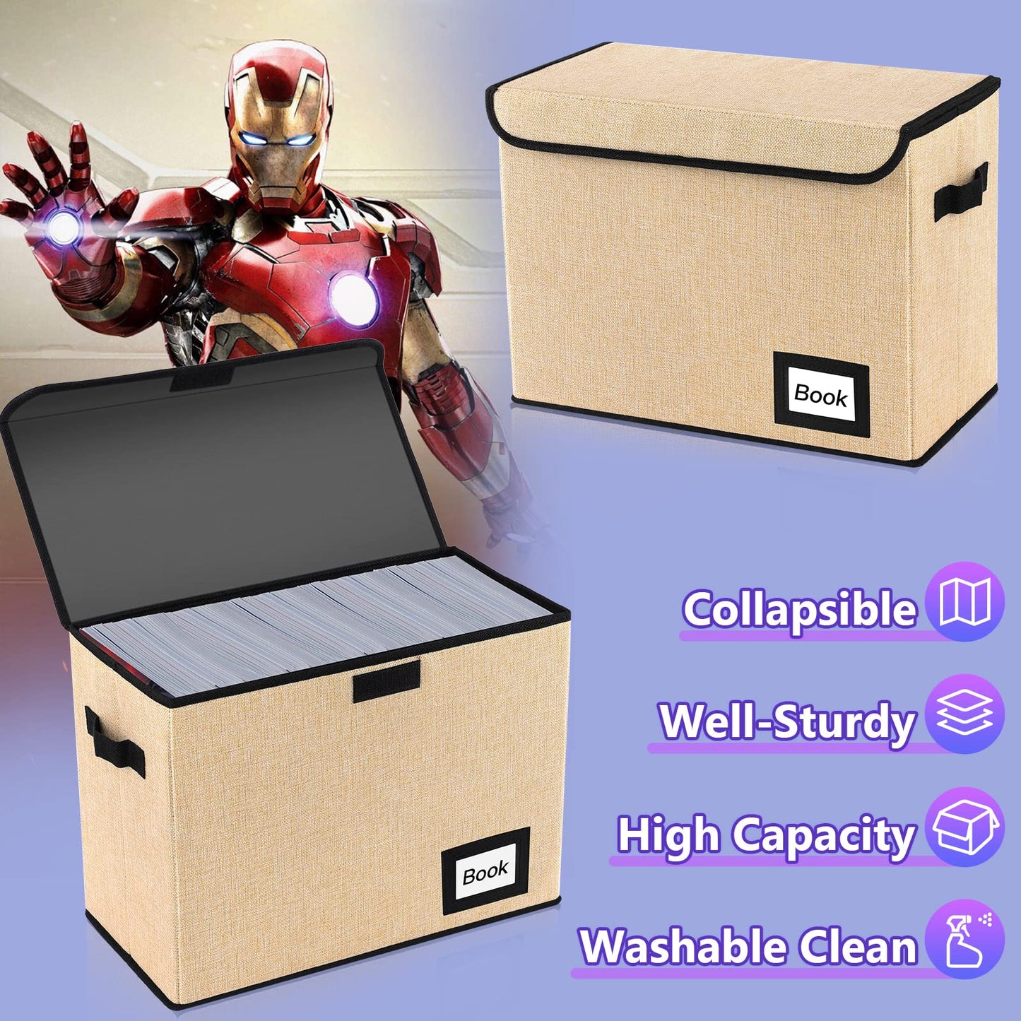 YNSZAS 10 Pack Comic Book Storage Box 15.8" X 7.8" X 11.8", Collapsible Holds 160-180 Comic Book Organizer Heavy Duty Bin Container Holder Shelf (Yellow)