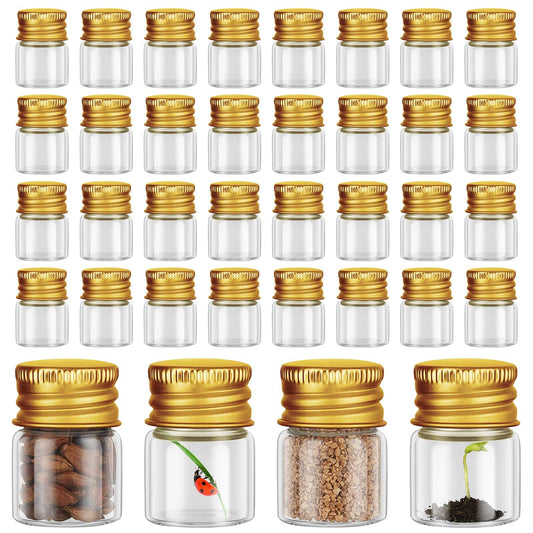 Tessco for you 200 Pcs 5 ml Mini Glass Bottles with Aluminum Cap Tiny Jars Mini Glass Jars Small Clear Vials with Screw Caps Tiny Containers for DIY Craft Storage (Gold)