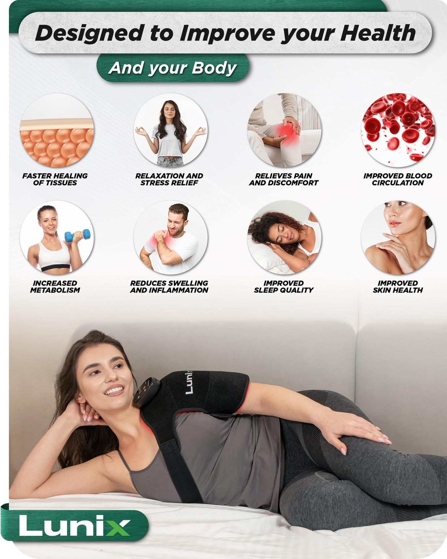 Lunix LX19 Red Light Therapy for Knee, Elbow and Shoulder, Triple Chips LED 850 and 660nm, Infrared Therapy for Circulation & Joint Support, Rechargeable, Adjustable Intensity