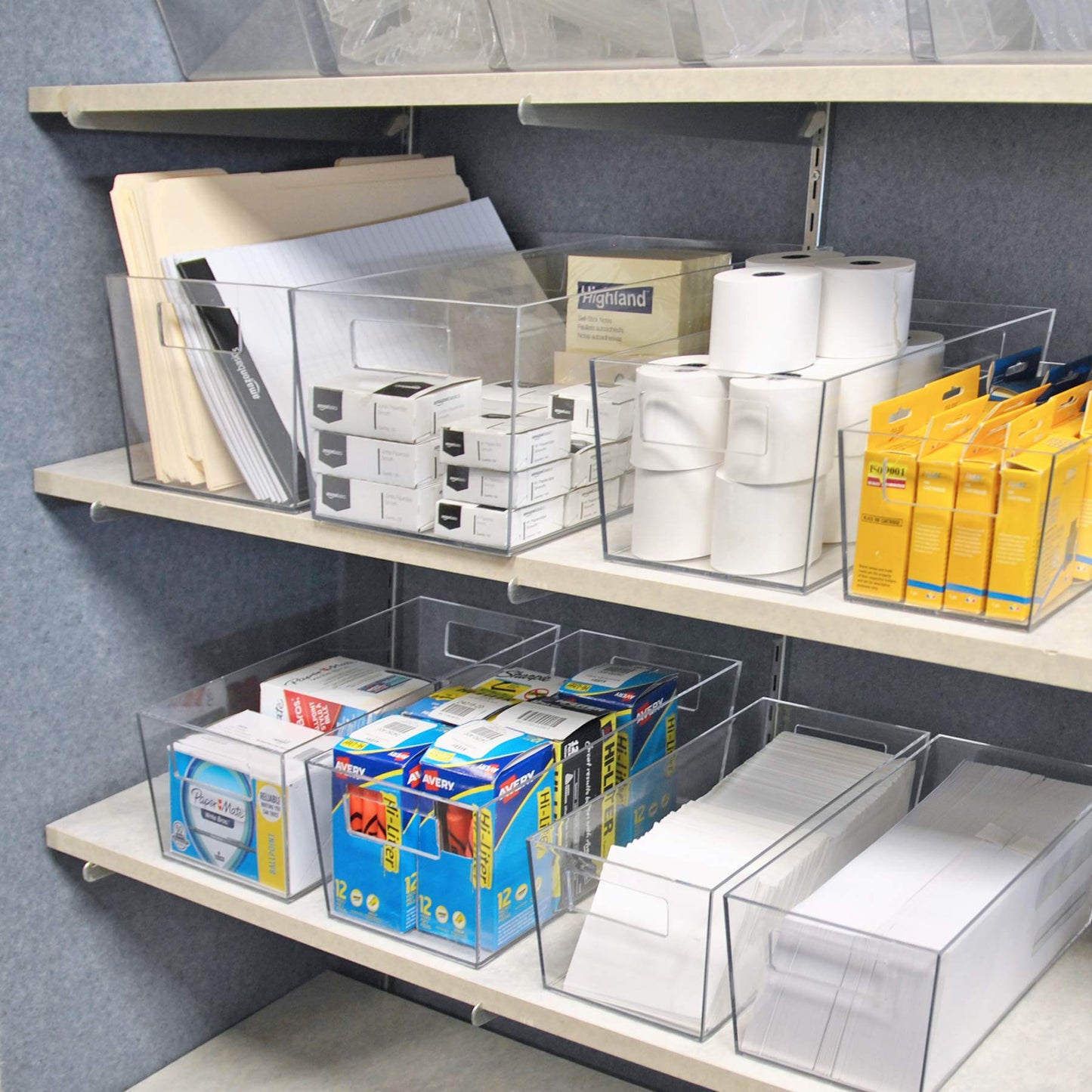 Azar Displays 556237 Large Clear Plastic Organizer Storage Tote Bin with Handle, Pantry Storage, Kitchen and Fridge Organizer, Cabinet and Drawer Container 11.25""W x 7.5""D x 5""H", 4-Pack