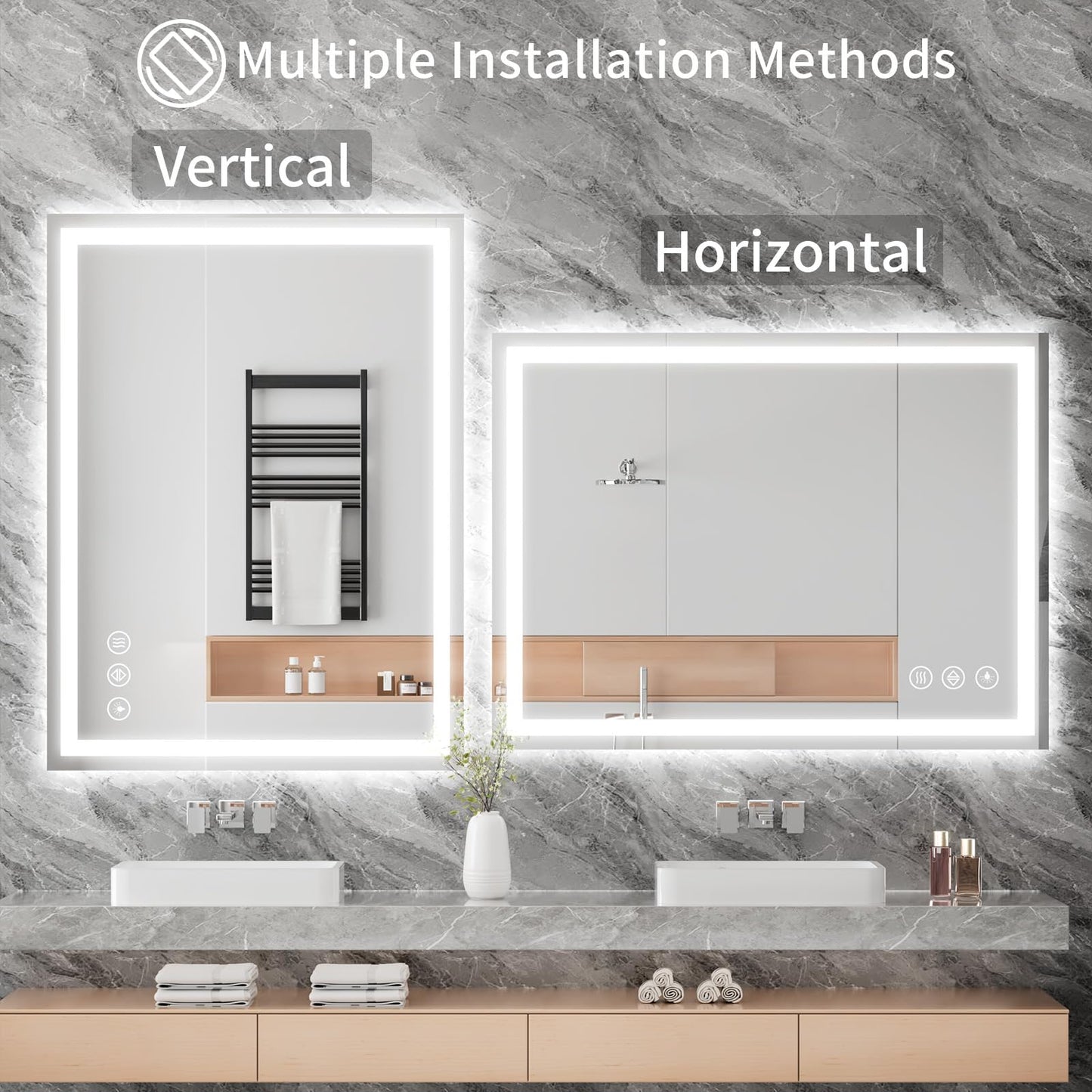 Koonmi 28"x20" LED Mirror for Bathroom, 90CRI Anti-Fog Vanity Mirror with Front and Backlight, Shatter-Proof Wall Mirror with Light, Easy Install Lighted Mirror for Modern Bathroom (IP65)