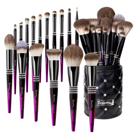 Bueart Design 16PCS Ultra Soft Makeup Brushes Sets with Holder,Professional Make up Brushes with Diamond(Purple-Black Gradient & Holder)
