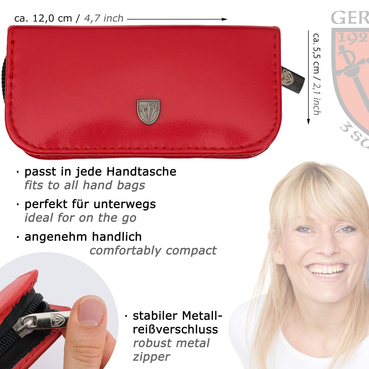 3 Swords Germany - brand quality 5 piece manicure pedicure grooming kit set with synthetic leather case red - Made in Germany