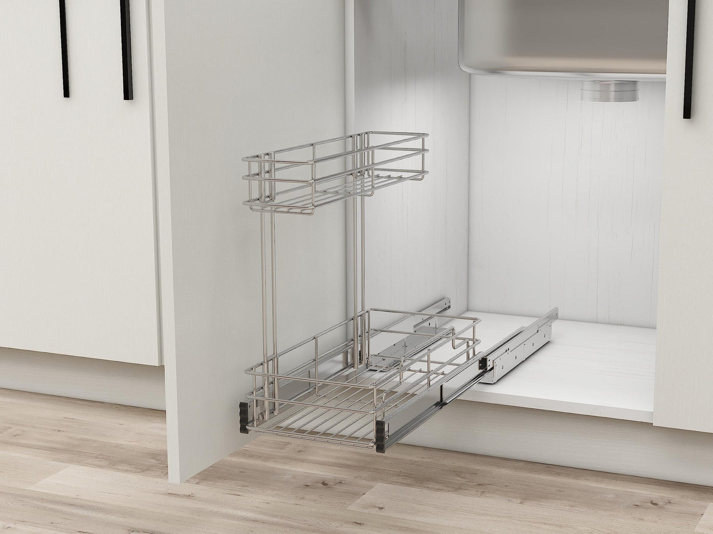 STORKING Under Sink Organizer 9" W X17 D, Pull Out Cabinet Organizer 2 Tier, Under Sink Slide Out Chrome Plated, Under Kitchen Bathroom Organizer, Pantry Cabinet Closet Organization Rack, 1 Pack
