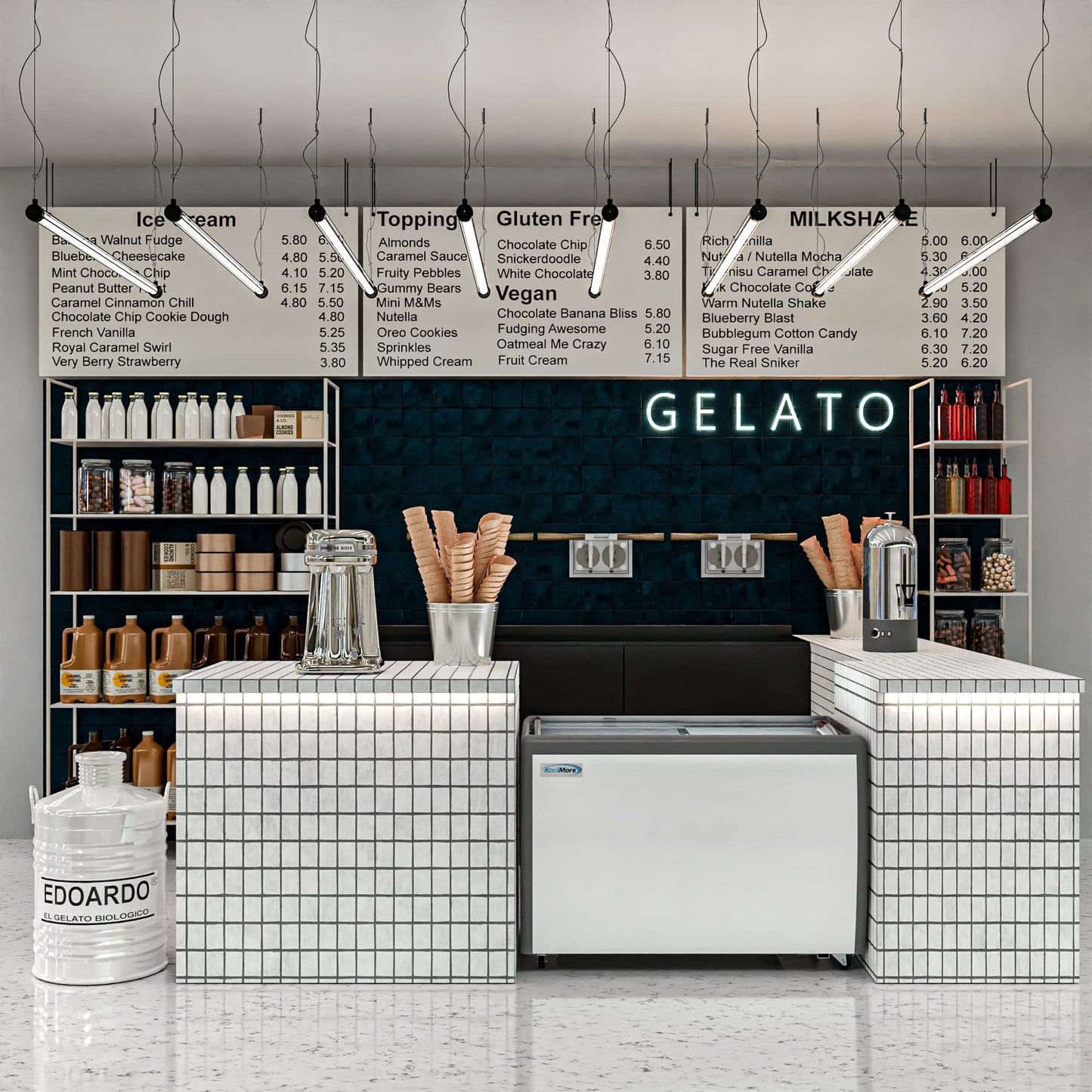 KoolMore Commercial Gelato Dipping Cabinet, Clear Display Case with a Large 9-Pan Capacity, Rolling Wheels, and Lockable Breaks