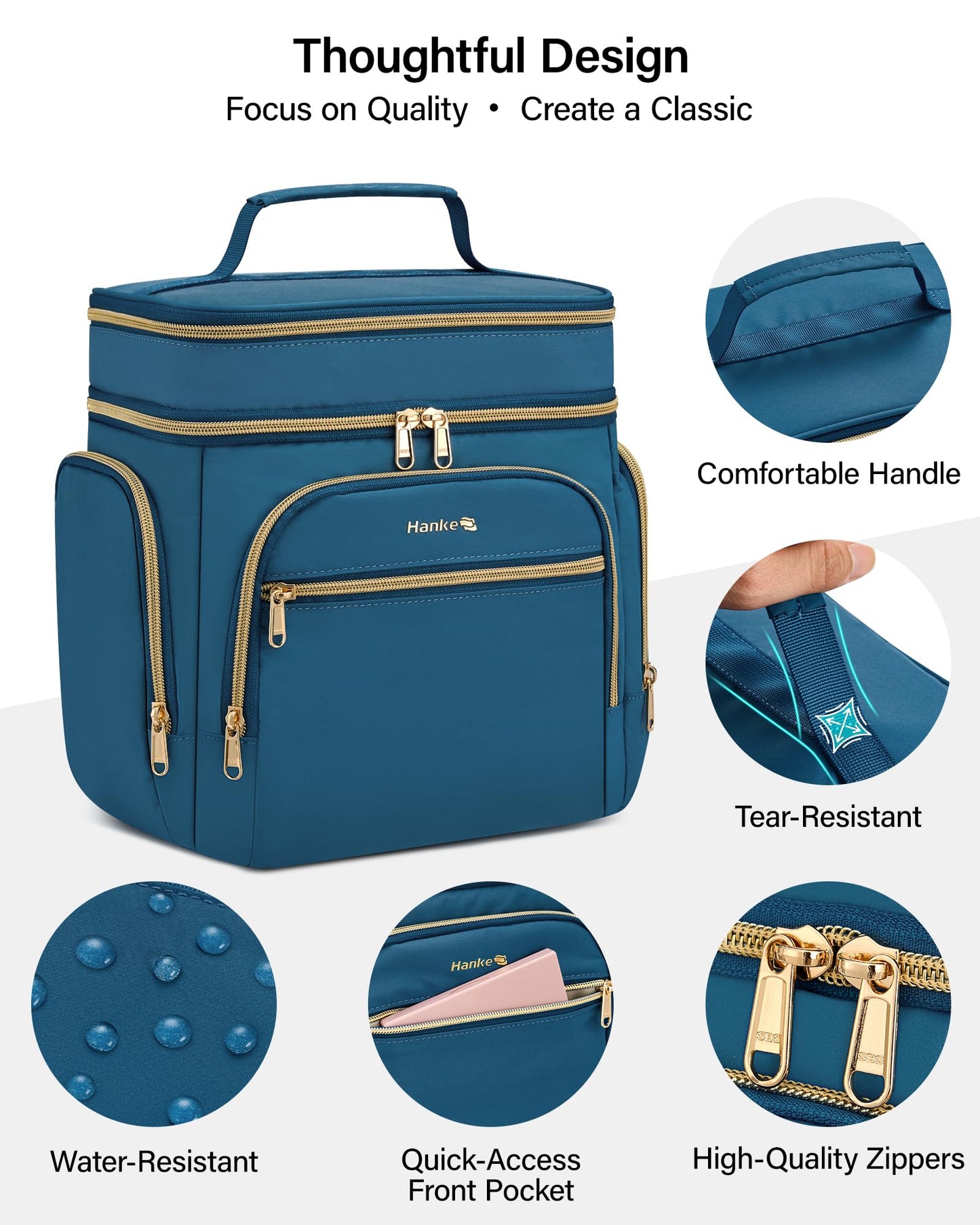 Hanke Large Toiletry Bag for Women Travel, Double Layer Organizer with Wide Opening for Full-Size Cosmetics & Toiletries, 12.2L Water-Resistant Makeup Bag,Navy Blue