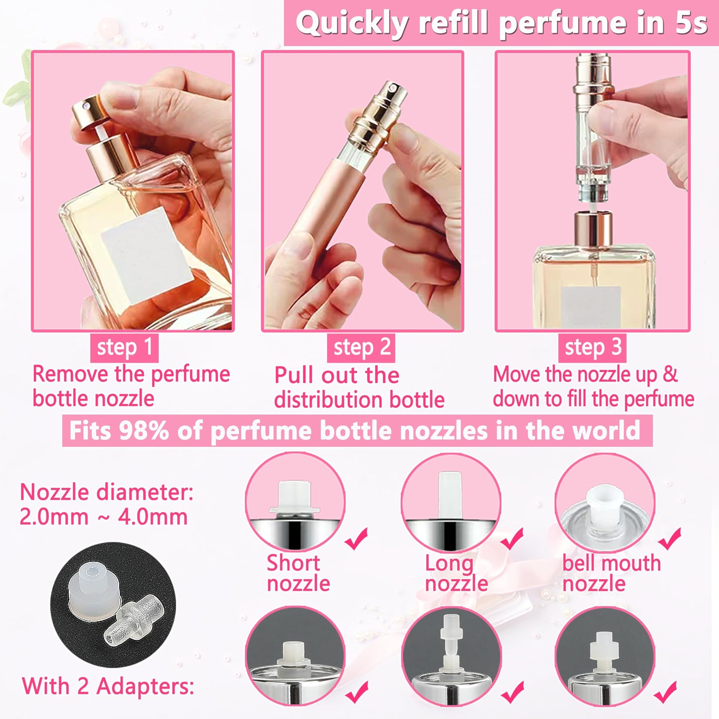 ANTOKX Refillable Perfume Bottle Travel Atomizer - 5ML Luxury Leakproof Travel Perfume Atomizer Refillable, Perfume Travel Spray Bottle, Mini Perfume Bottle (Grey & Gold & Rose Red)