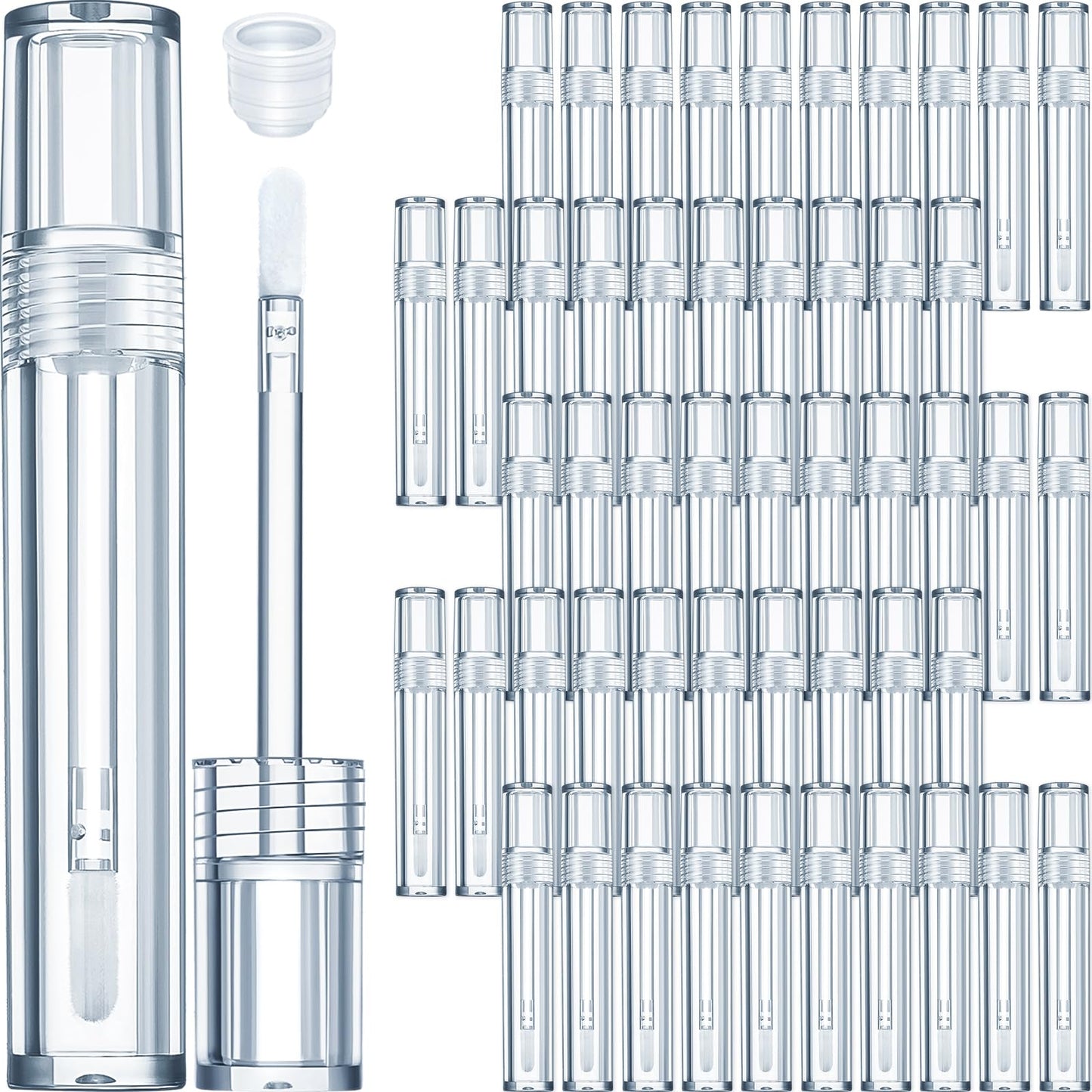 Hsei 50 Pcs Empty Lip Gloss Tubes with Wand Bulk Heavy Duty Clear Lips Balm Containers Refillable Lipstick Tubes with Rubber Stoppers for Travel Cosmetic DIY Makeup Gift Supply(5 ml,50 Pcs)