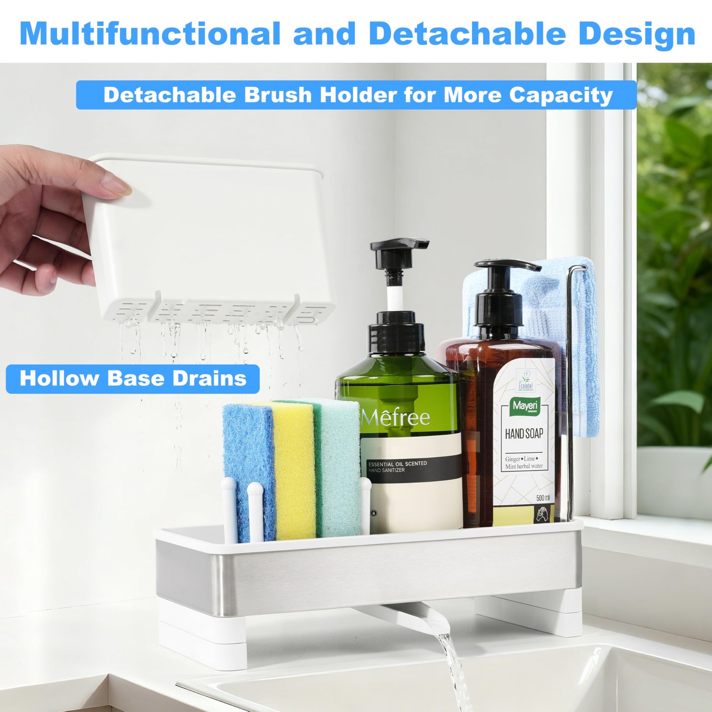 Ouletoy Kitchen Sink Caddy Organizer, Stainless Steel Sponge Holder, Kitchen Caddy Sink Organizer with Dish Brush Holder and Dishcloth Rack, Rustproof Dish Sponge Drying Rack for Countertop Storage