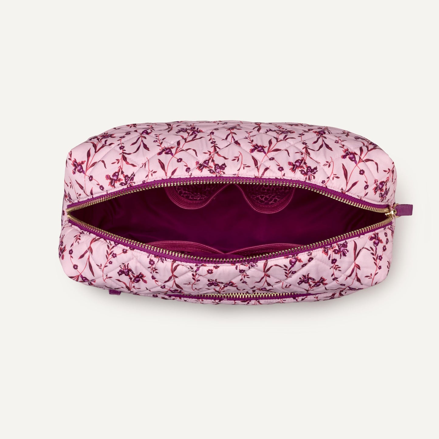 Amazon Essentials Women's Quilted Travel Makeup Bag with Mesh Compartments, Pink Floral, One Size