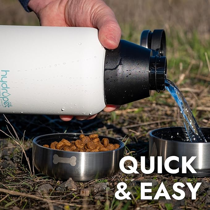 Hydropet Portable Dog Water Bottle (32 oz) - Insulated Dogs & Cats Travel Bottles, Stainless Steel - Detachable Dog Food Bowl and Water Bowl - Great for Daily Walks - Puppy Essentials & Accessories