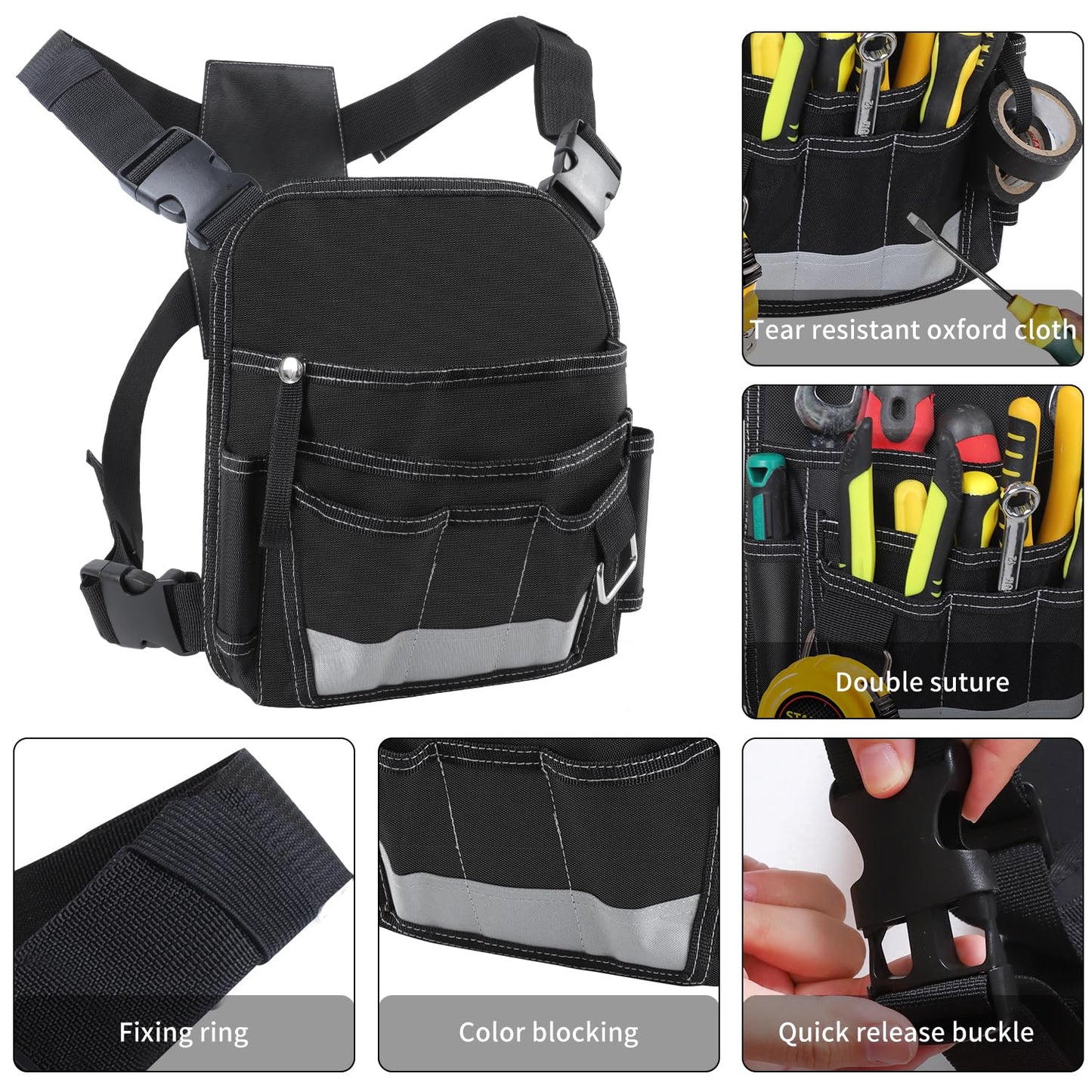 LOTCAIN Electrician Tool Pouch Heavy Duty 13 Pockets Tool Pouch Portable Bag for Men Adjustable Tool Chest Bag Organizer for Technician Maintenance Electrician Carpenter Woodworker Roofing