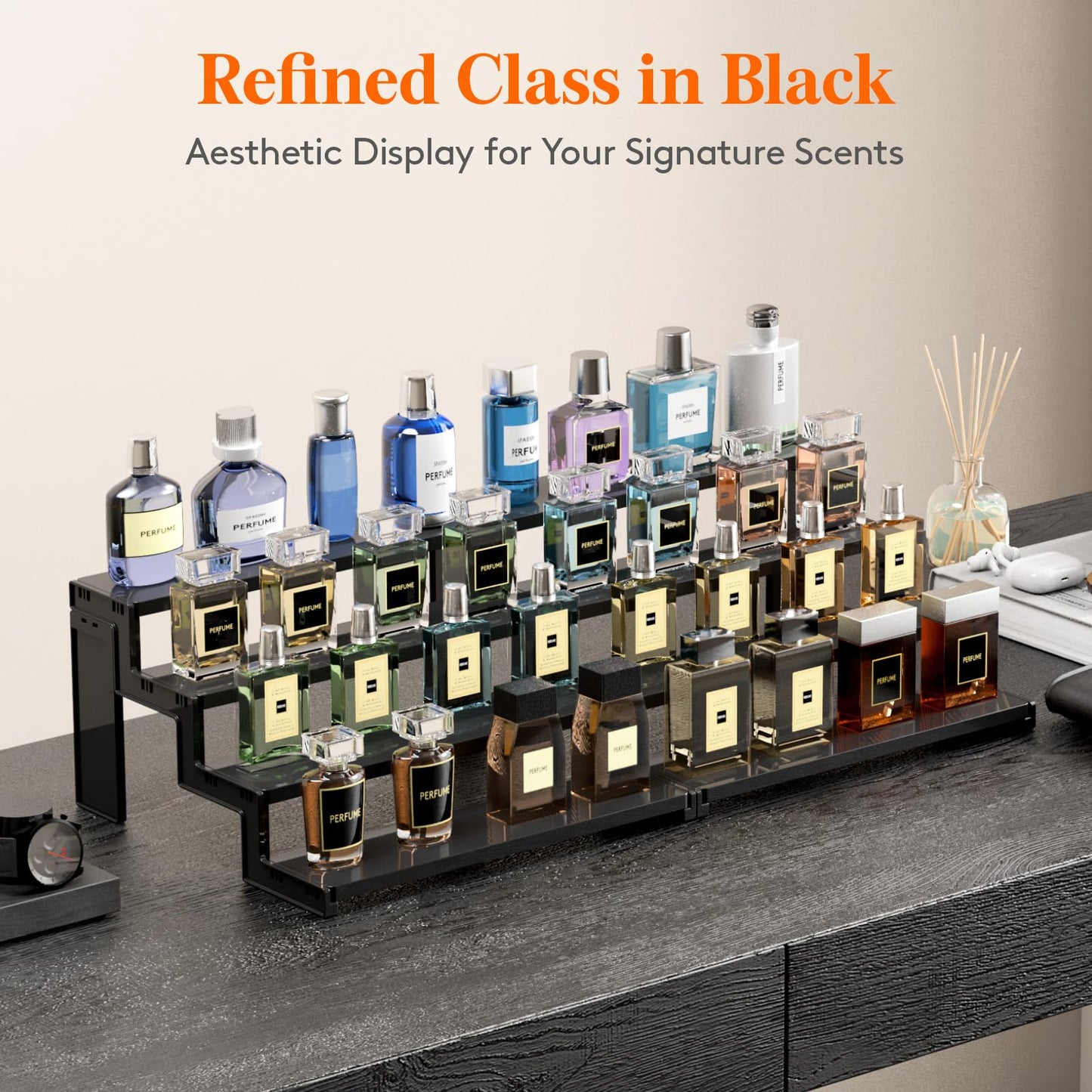 Lifewit Spice Rack, Perfume Cologne Organizer, Cupcake Stand, Tool-Free Assembly, Display Riser Shelf, Seasoning Figurine Makeup Holder, Room Decor, Kitchen Cabinet Storage, Black, 12in-4 Tier, 1 Pcs