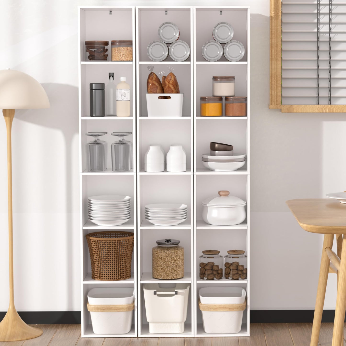 NewBeth White Cube Shelf, 6 Cube Storage Organizer, 6-Tier Freestanding Low Bookshelf, Modern Cube Shelf for Living Room, Bedroom, Kids Toys, Home Office, Multi-Purpose Tall Cube Storage Furniture