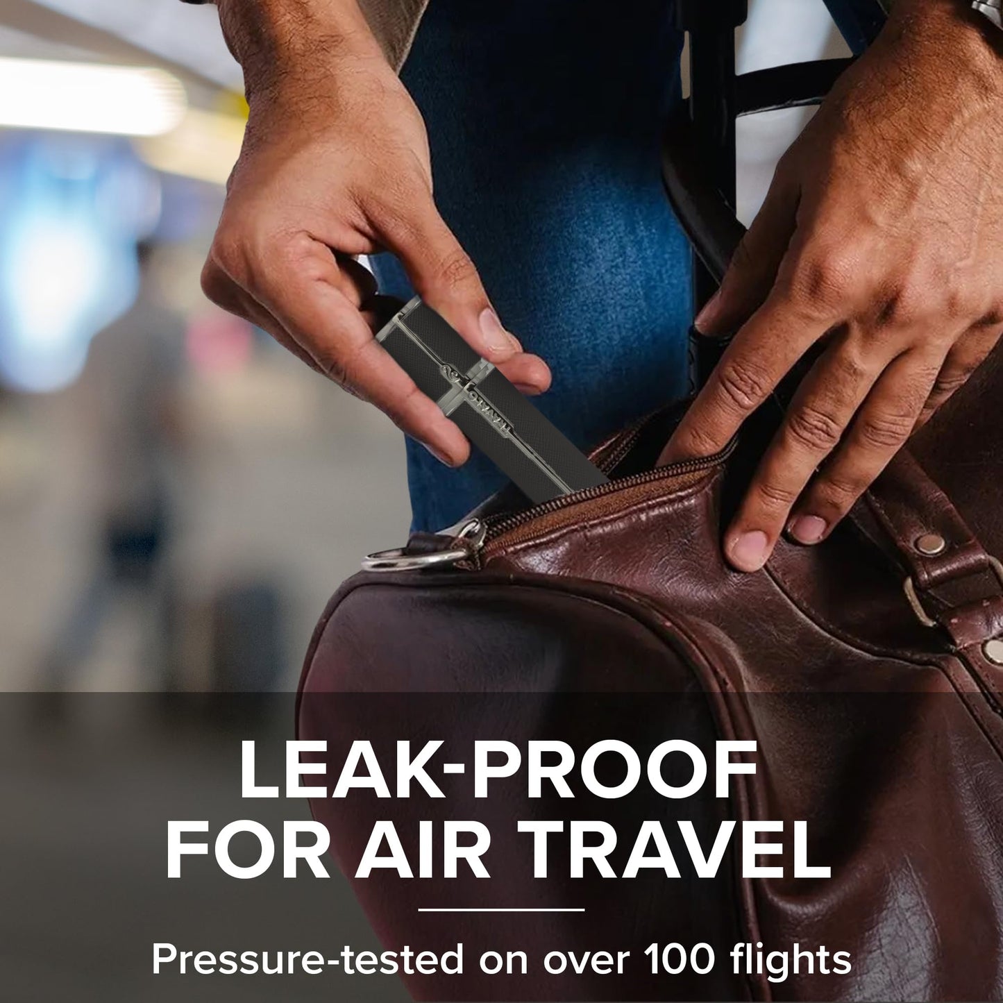 Travalo Milano Perfume Atomizer - Leak-Proof and TSA Approved for Air Travel - Reusable, Airtight, Easy Fill Mini Pump Sprayer - Lightweight Vegan Leather with Polished Metal Outer Shell - Black