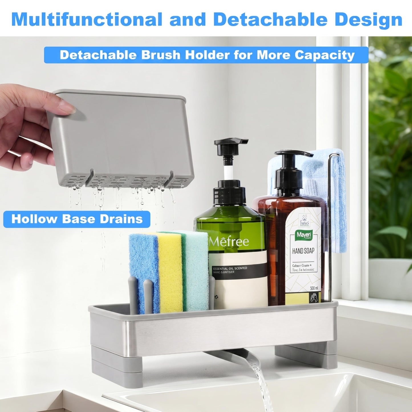 Ouletoy Kitchen Sink Caddy Organizer, Stainless Steel Sponge Holder, Kitchen Caddy Sink Organizer with Dish Brush Holder and Dishcloth Rack, Rustproof Dish Sponge Drying Rack for Countertop Storage
