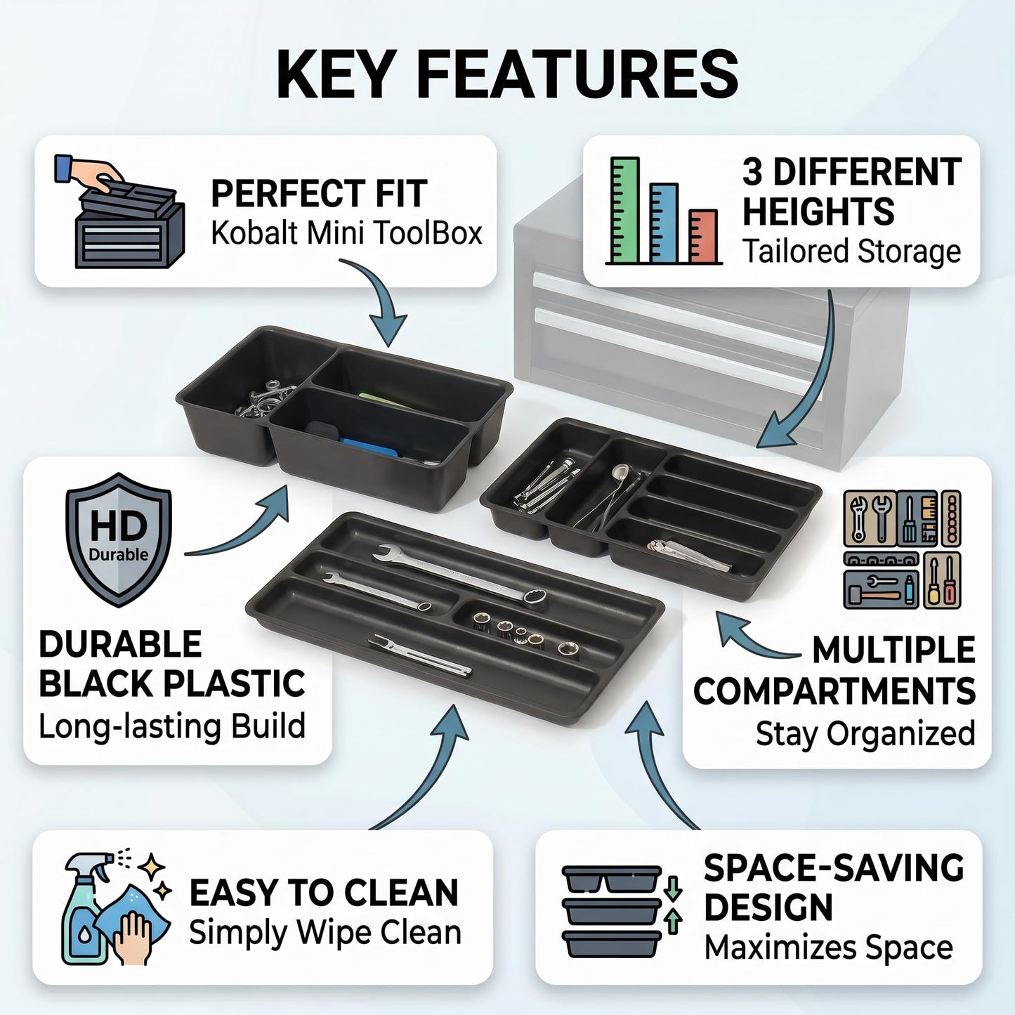 6 Pcs Tool Box Organizer Tray Divider Set for U.S. GENERAL Mini Steel Toolbox,Tool Desk Drawer Organization, Toolbox Accessories&Organizer,Storage Solution for Screws, Bits & Tiny Tools
