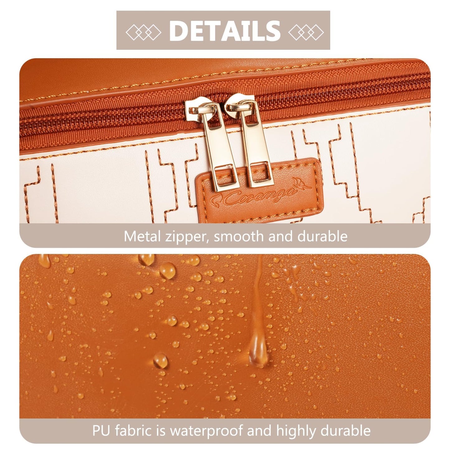 Cozomga PU Leather Travel Makeup Bag for Women, Large Capacity Cosmetic Organizer, Structured Waterproof Travel Toiletry Bag, Portable Handheld Makeup Pouch for Home & Travel (Medium)