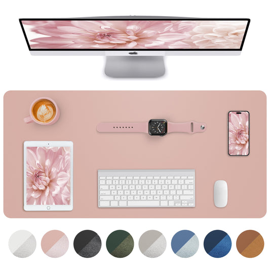 Makeup Mat for Vanity, PU Leather Desk Pad Blotter,Waterproof & Oilproof Desk Protector, Easy Clean Beauty Station Mat for Dresser Top, 35x17 Inches, Pink