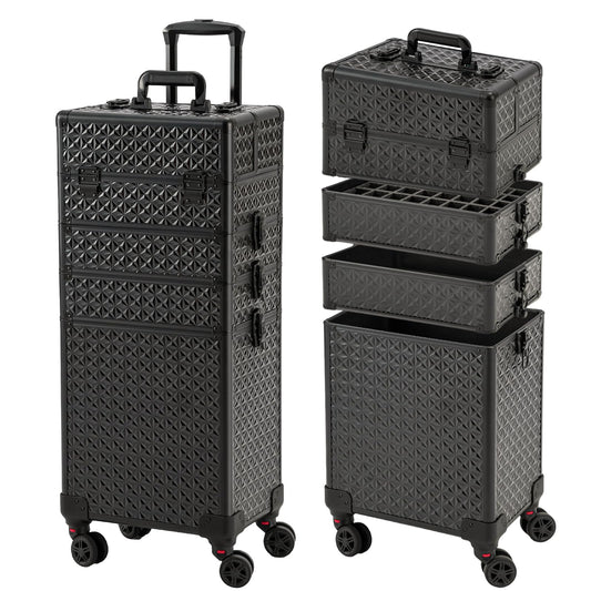 Leeora&Leekoo Portable Multi-Storey Nail Case for Nail Tech Organizer - Wheels Makeup Case Organizer, Cosmetic Case, Makeup Train Case, Make Up Case (Black)