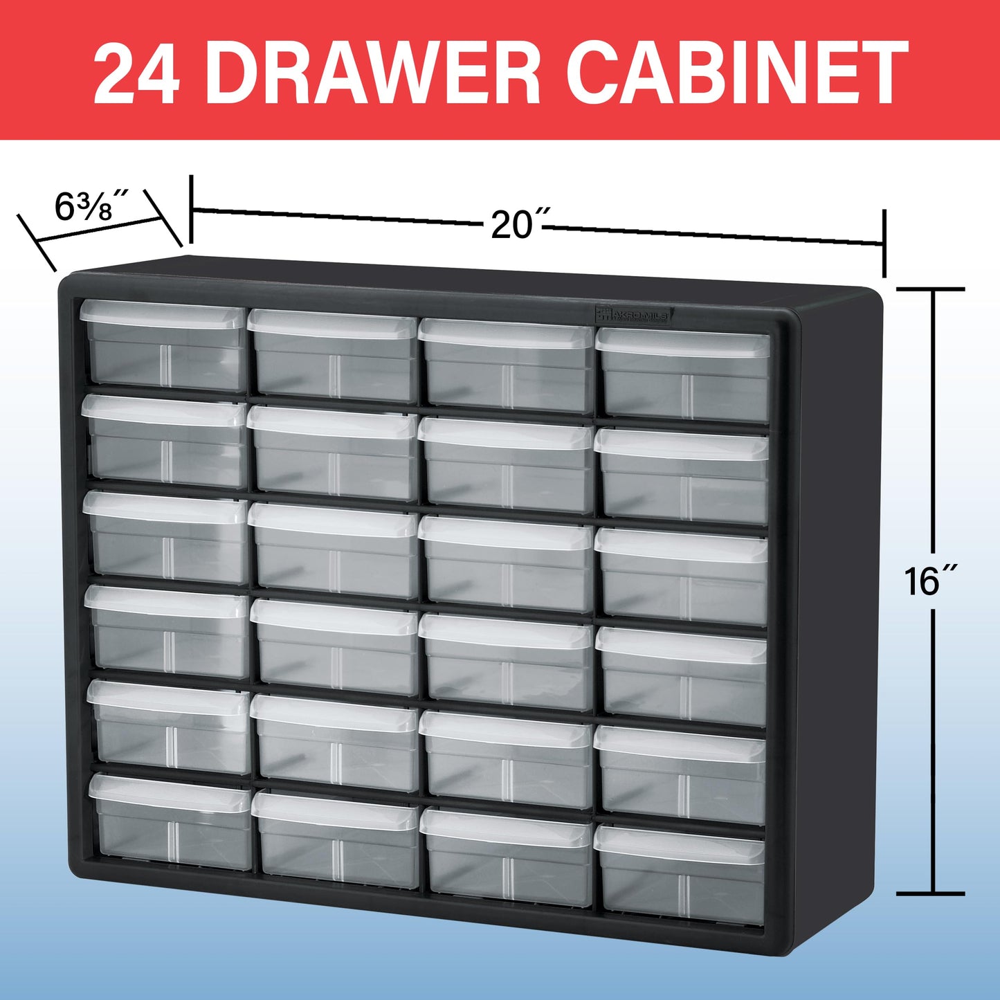 Akro-Mils 24-Drawer Plastic Drawer Storage Cabinet for Garage Organization, Bead Organizer, Building Bricks Storage, Teacher Toolbox, Makeup Organizer, 20" W x 6" D x 16" H, 10724 Black