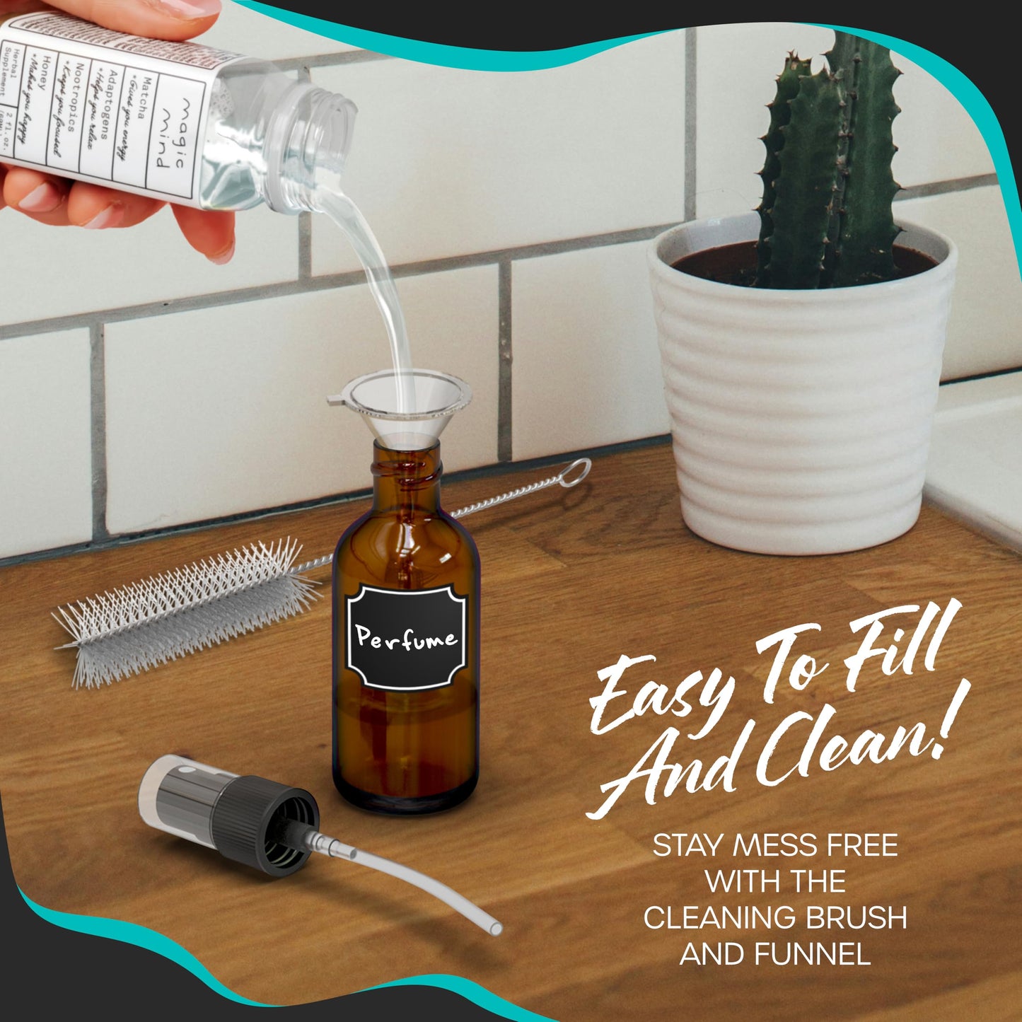 Nevlers 1 Oz Amber Glass Spray Bottles for Cleaning & Refreshment 24 Pack