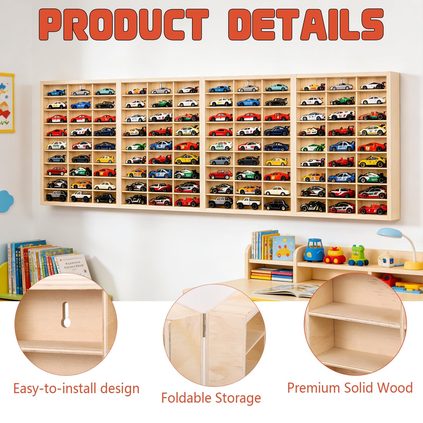 for Hotwheels Wooden Display Case 108 Space 1/64 Scale Toy Car Display Case Fit for Hotwheels Wall Mount Wooden Storage Display Shelf for Toy Cars Model Car Display Organizer Fit for Matchbox Diecast