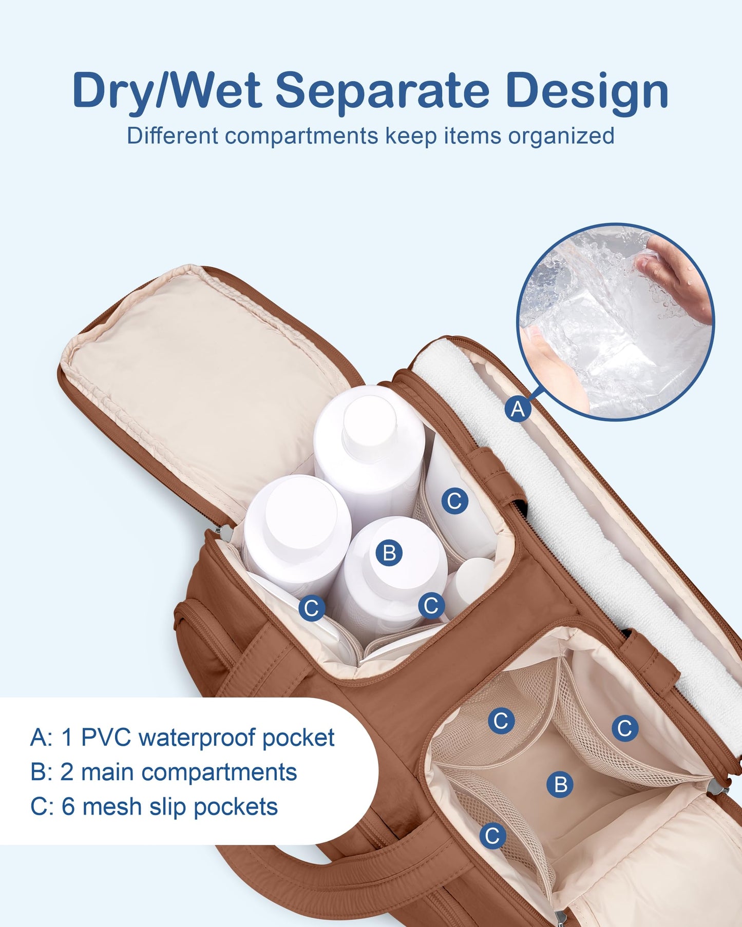 TOPDesign Travel Toiletry Bag for Women, Puffer Large Toiletry Bag, Lightweight Cosmetic Makeup Organizer with Handle for Traveling, Accessories, Essentials, Toiletries (Brown)