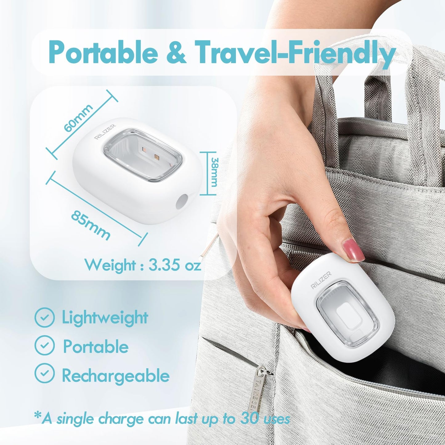 RILIZER UV Toothbrush Sanitizer Cover, Rechargeable Travel Cap with Magnetic Wall Mount, Portable Cleaner for Any Size Toothbrush