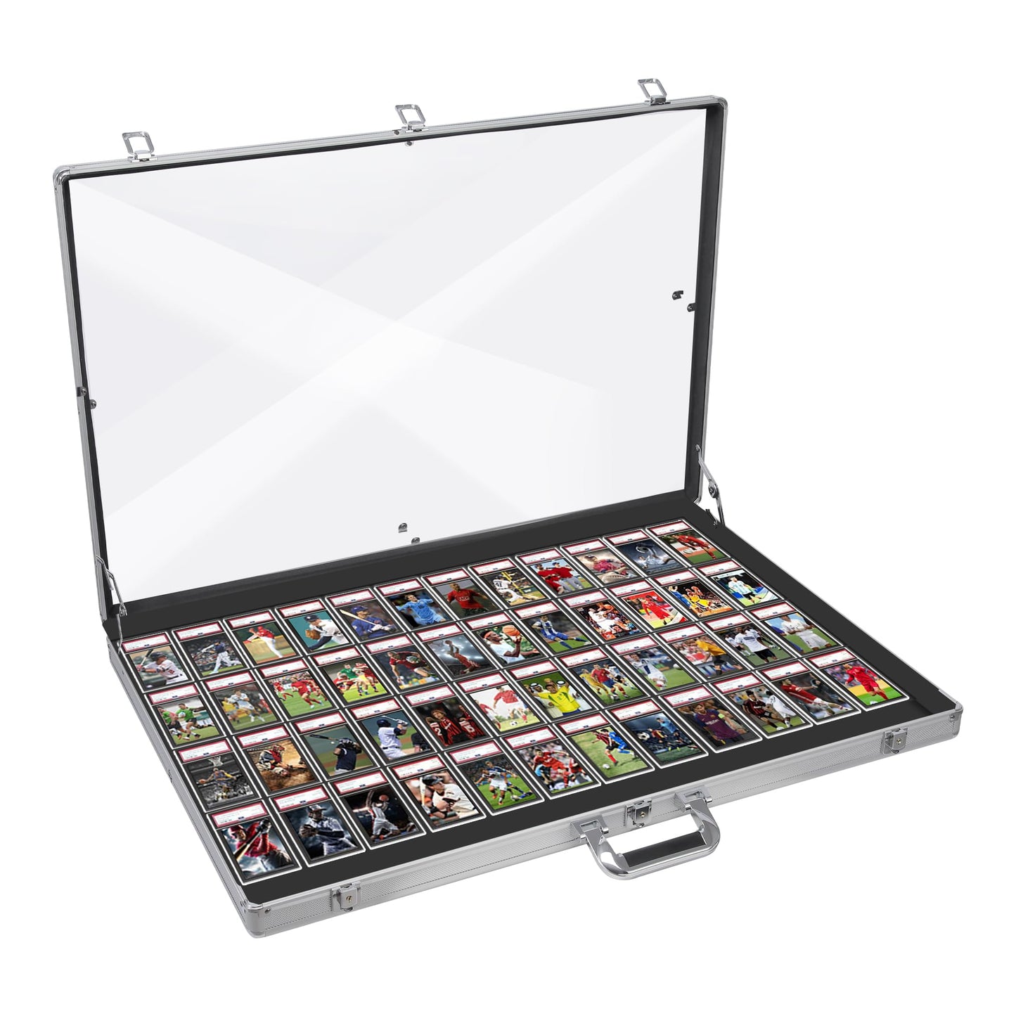 QTYORD Card Display Case, Aluminum 34" L x 22" W Glass Display Case for Cards, XL Large Table Top Display Case with Lock, Portable Trade Show for Jewelry MTG Cards Collectible Cards