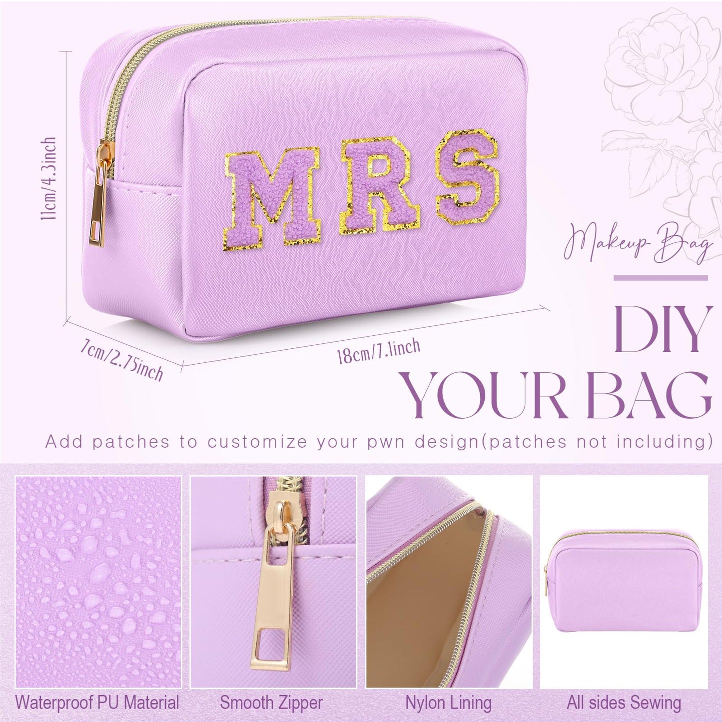 Sweetude 10 Pcs Makeup Bag Bulk for Women Preppy Gift PU Leather Cosmetic Bag Small Skincare Toiletry Pouch Wedding Travel Cosmetic Pouch for Bridesmaid Bride Mother Gift Favors (Purple)