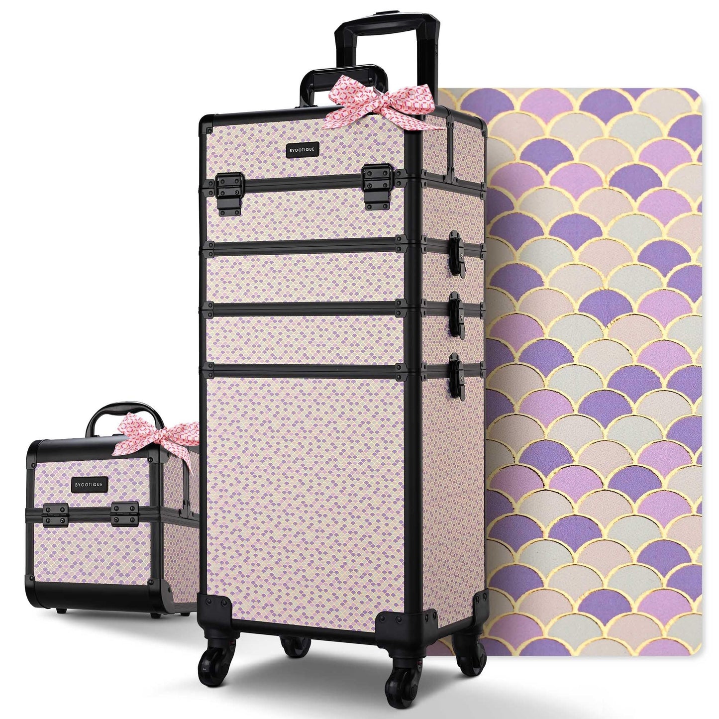 BYOOTIQUE Makeup Train Case Trolley w/Cube Case Cosmetic Organizer Art Deco Tyrian