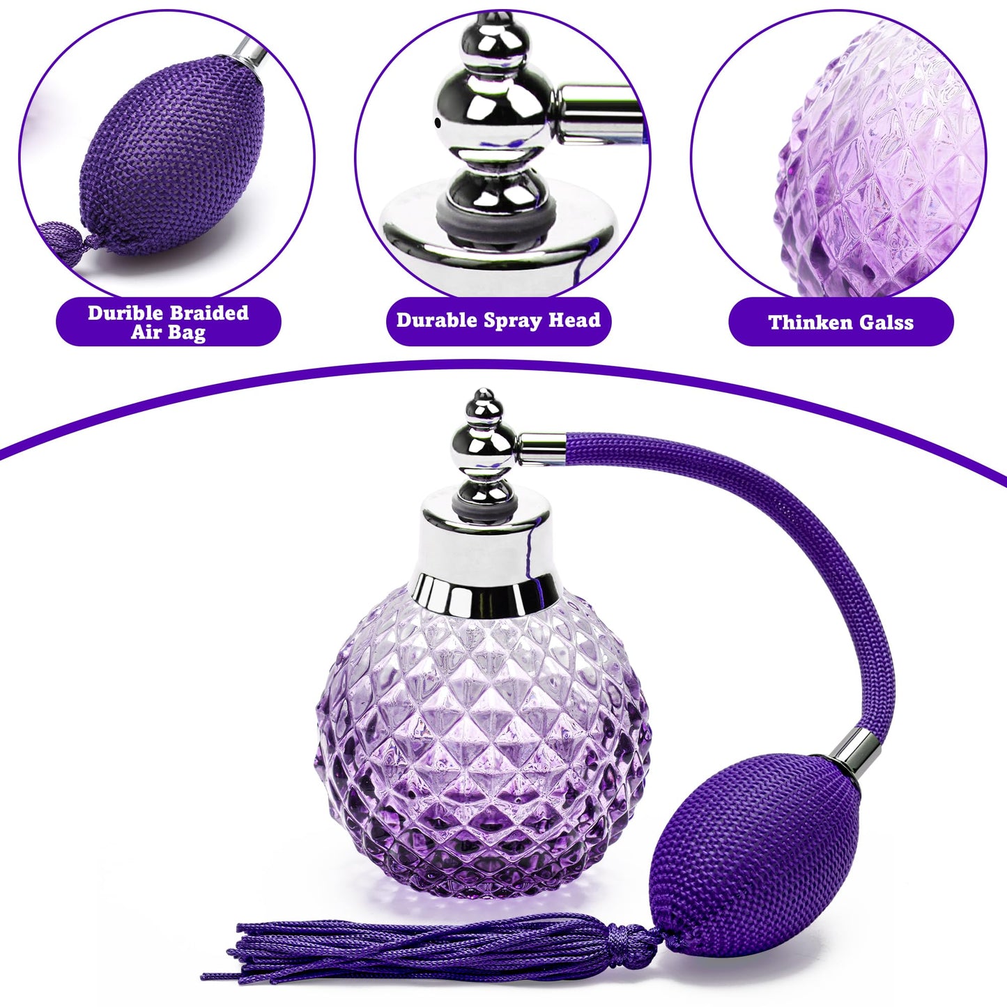 Coolrunner 100ml Perfume Bottle Vintage Atomizer Spray Bottle Crystal Art Vintage Style Refillable Perfume Atomizer Long Spray Bottle (Purple)