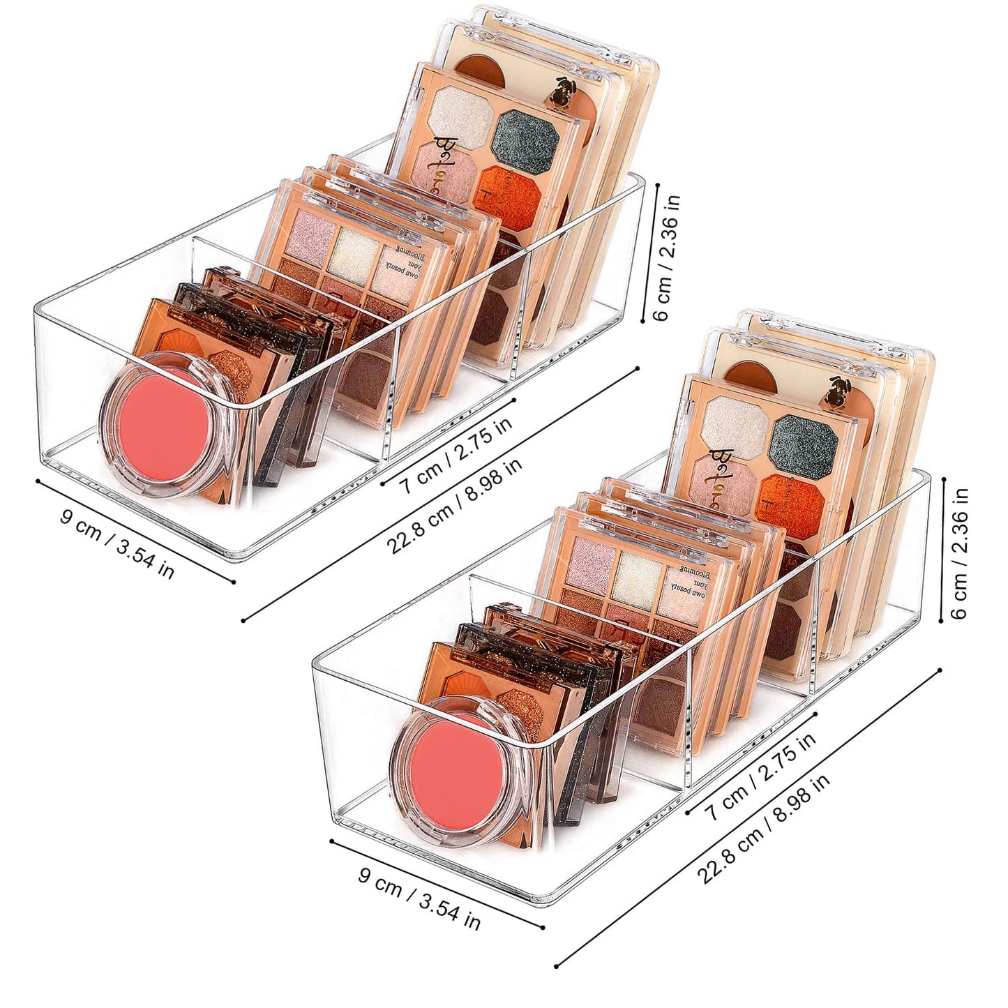 JessLab Acrylic Organizer, 2PK Cube Sections Makeup Organizer for Drawer, Makeup Organizer for Vanity, Countertop, Bathroom, Kitchen and Cabinet Storage(3+3 Compartment)