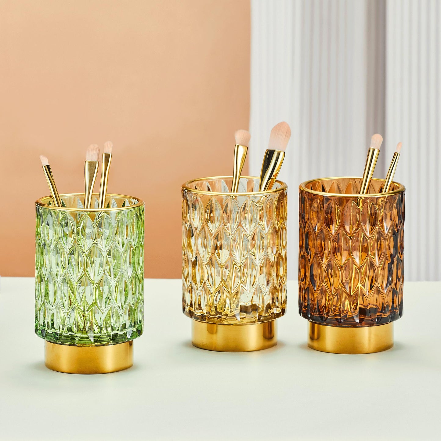 LEICURACE Makeup Brush Holder Organizer,Toothbrush Holders,Desk Pen Pencil Holder,Multifunctional Vintage Glass Brush Cup（A39-2-US）