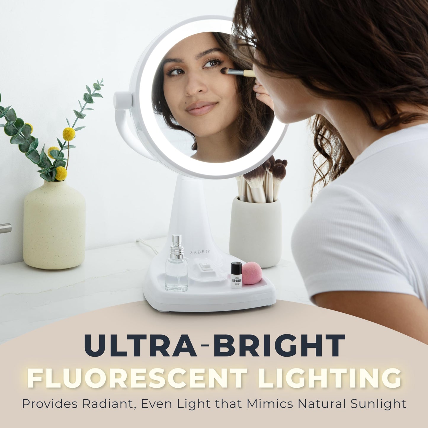 Zadro 11" Fluorescent Lighted Makeup Mirror with 10X/1X Magnification and Tray