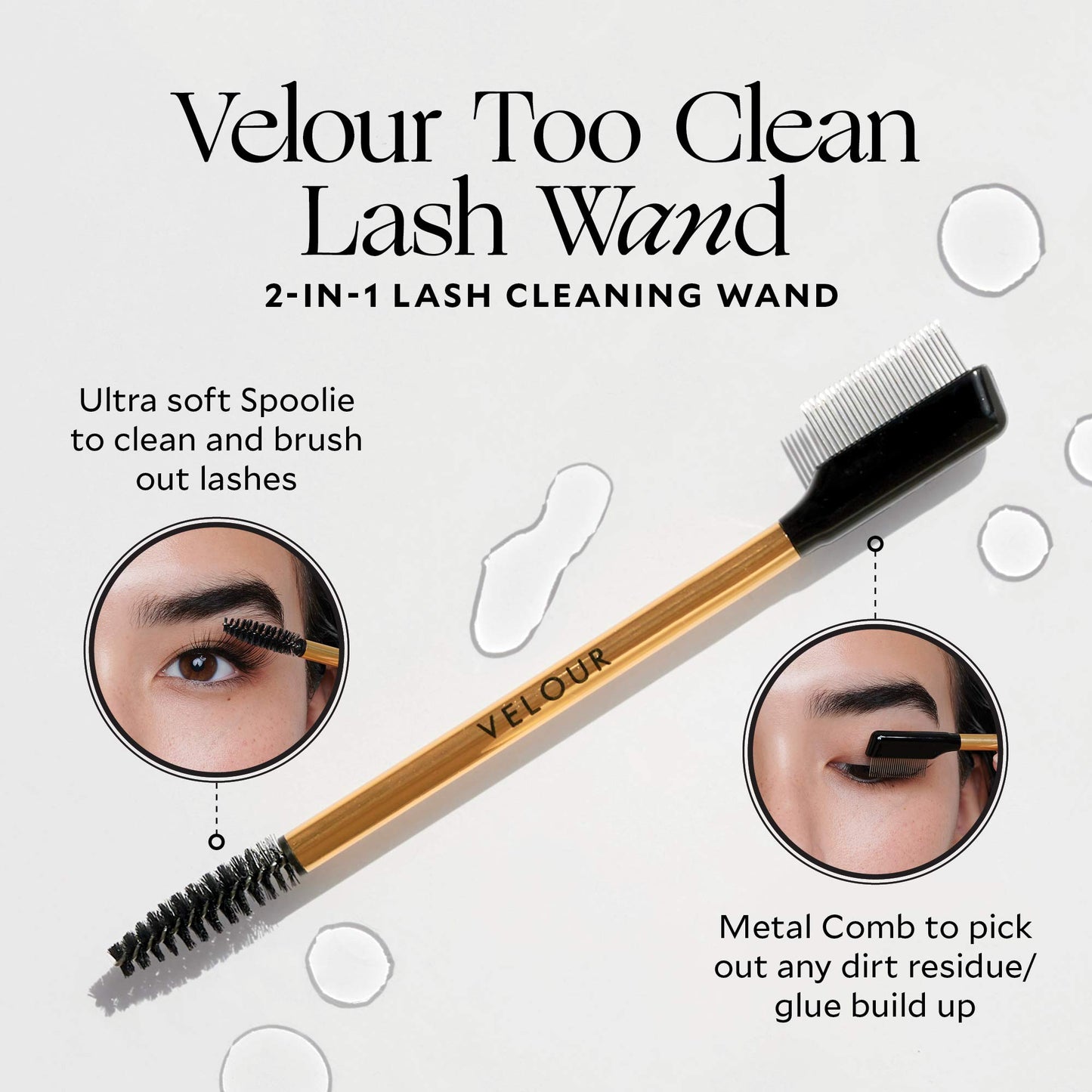 Velour Too Clean Lash Wand, 2 in 1 Eyelash Cleansing Brush for False Lashes and Eyelash Extensions, Brow and Lash Brush