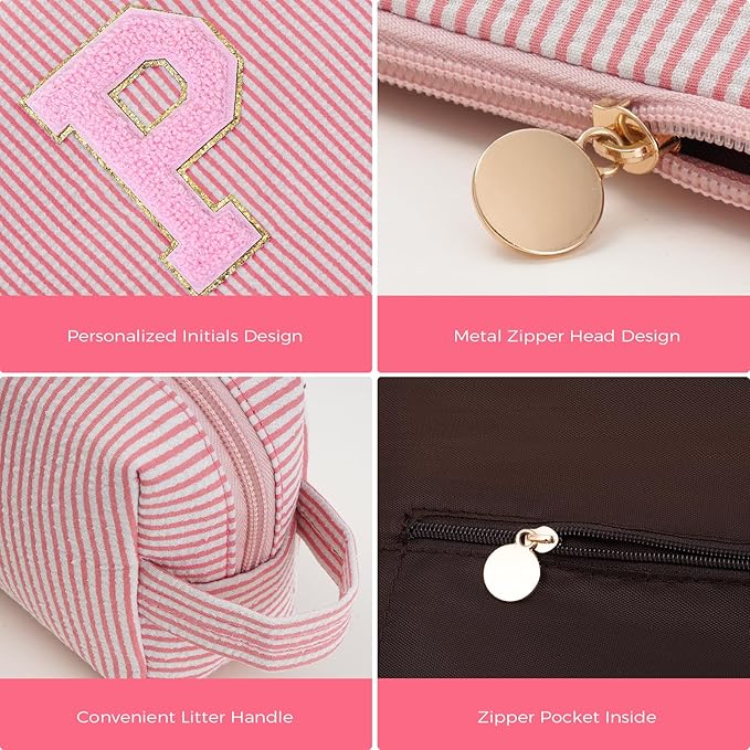 Personalized Makeup Bag for Women Girls - Fashion Cosmetic Bag Trendy Travel Toiletry Bag with Initials Letter - Teen Gifts - Peach,P