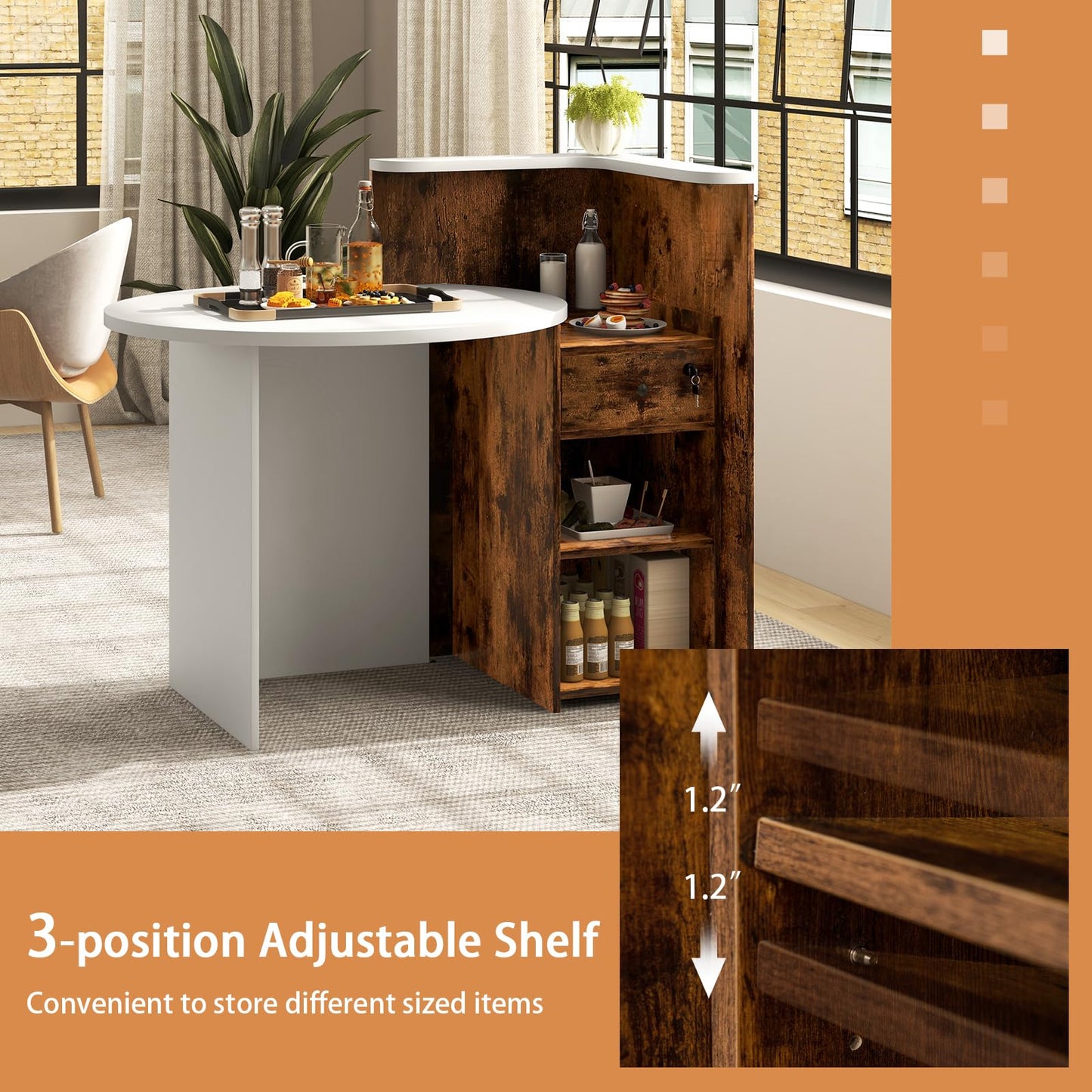 Tangkula Reception Desk, Front Counter Desk with Lockable Drawer & Adjustable Shelf, Oval Desktop, Retail Counter for Checkout, Computer Workstation for Salon Lobby Home Office