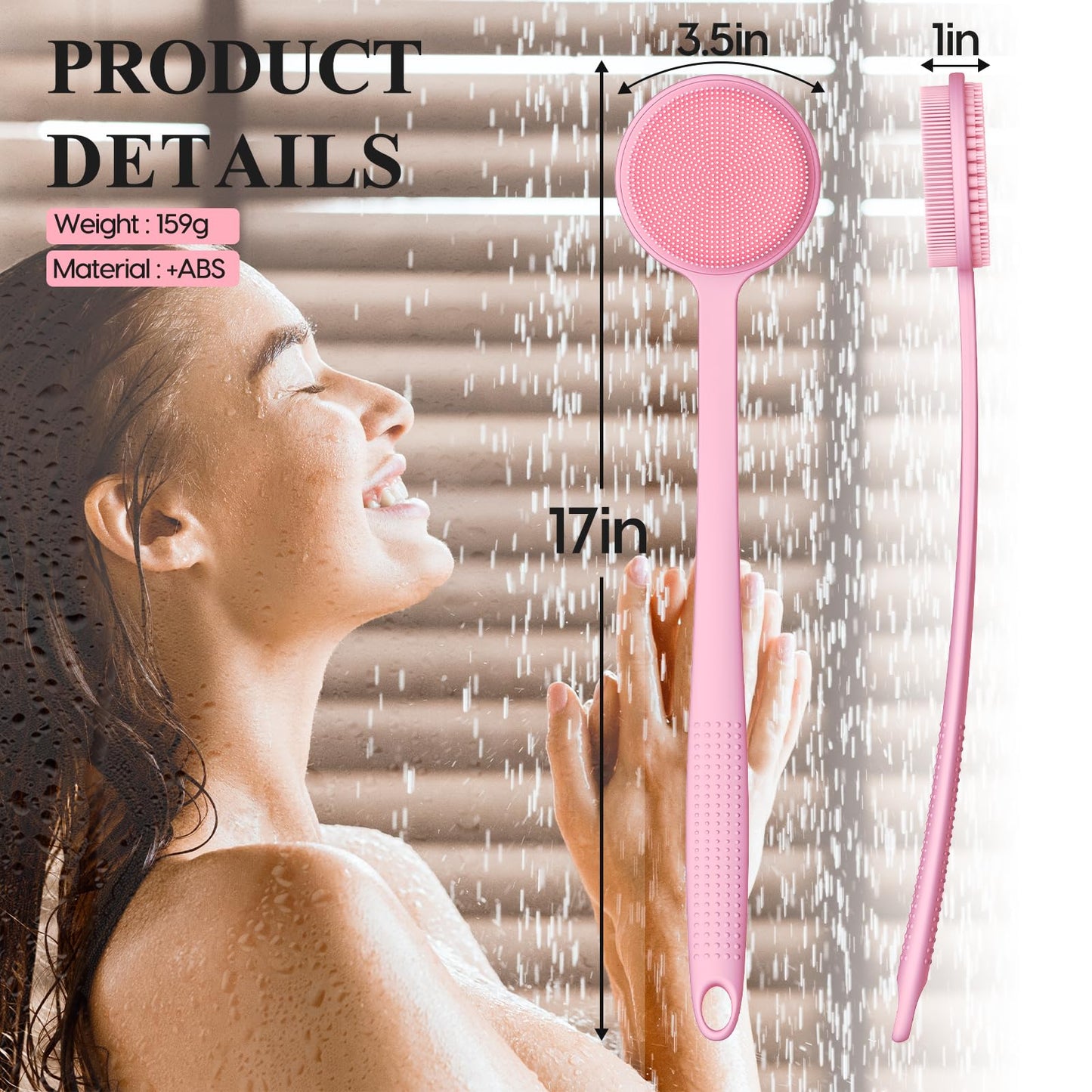 2 Pack Back Scrubber for Shower, 17in Lengthen Long Handle Body Brush, Double Sided Shower Brush for Shower Exfoliating and Massage Can Produce Rich Foam, Long Handle Back Scrubber for Men