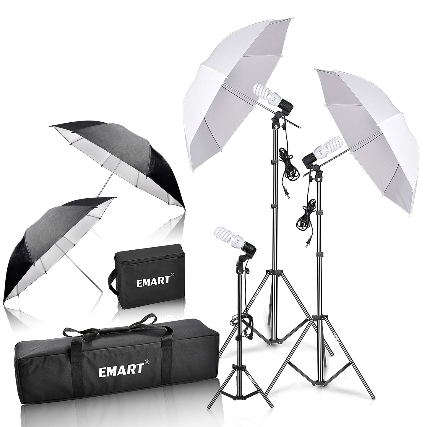 EMART Umbrella Photography Lighting Kit, 200/700W Bulbs, Soft Light Continuous Photographic Reflector Set for Portrait Studio Video Recording, Filming, Podcast