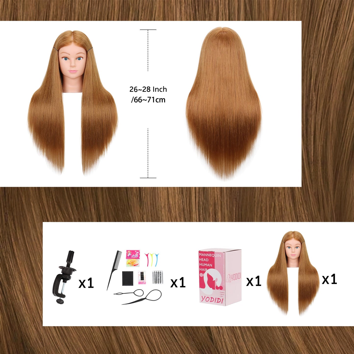 Mannequin Head Human Hair for Cosmetology - Manikin Head With 80% Human Hair for Styling Practice, Manikin Practice Head Hairdresser With Free Clamp Holder (#27-UB)