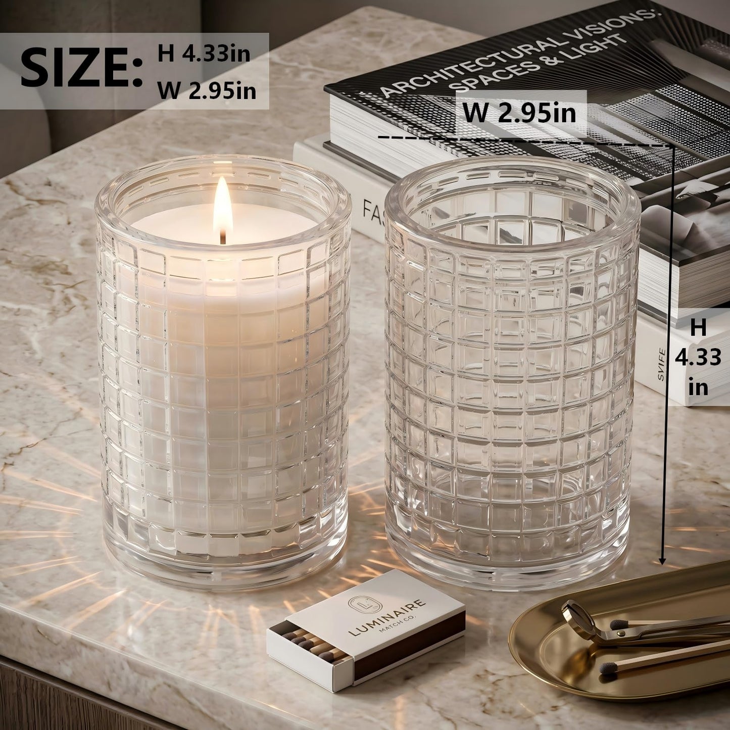 Makeup Brush Holder Organizer, Grid Pattern Glass Storage Box Container, Multifunctional Toothbrush Desk Pen Pencil Holder for Crystal Home Decor, Table Centerpiece, Wedding, Party(Clear 2 Pack)