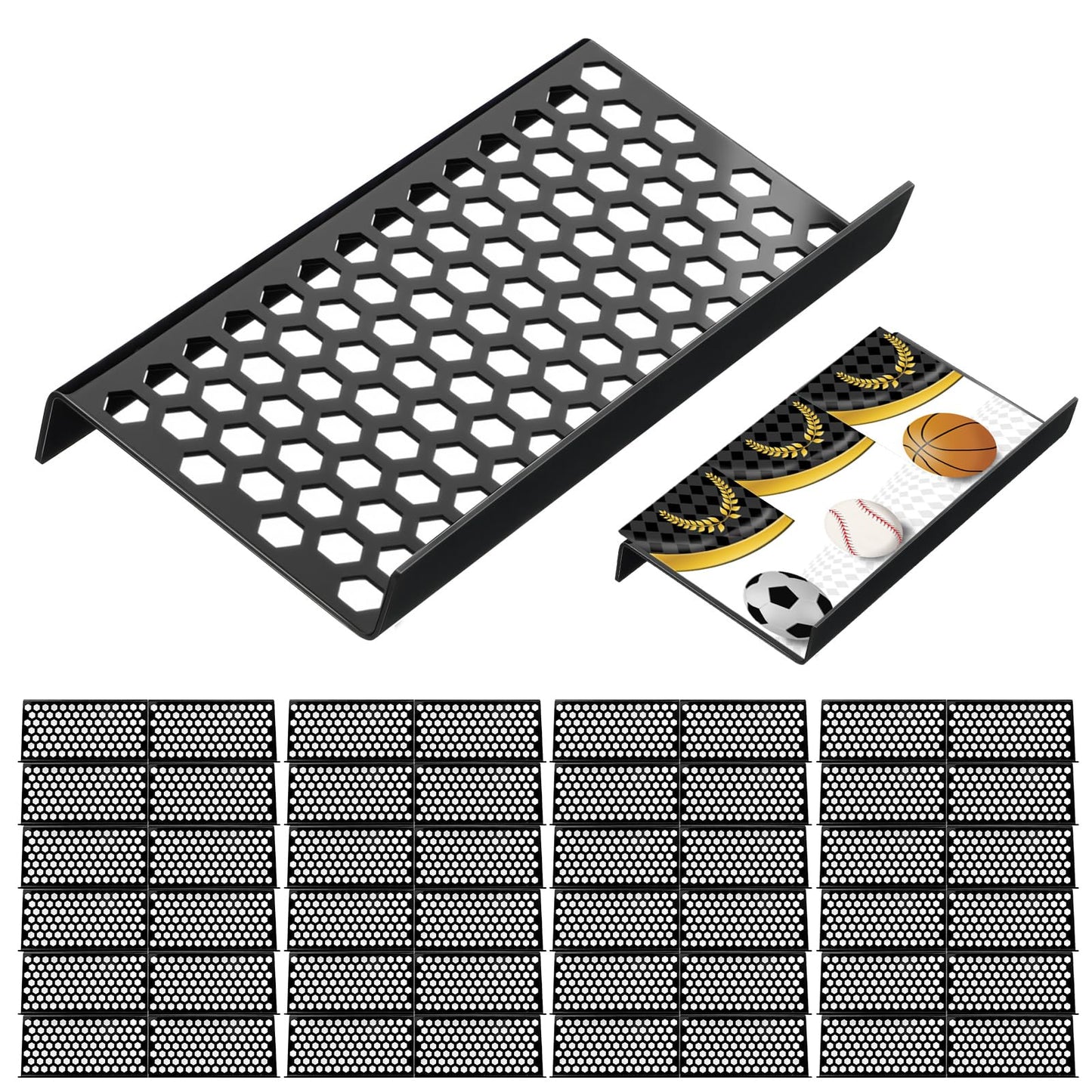 Yalikop 48 Pcs Trading Card Risers for Display Case Acrylic Modular Display Risers for Cardshow Vendor Sport Card Board Game (Honeycomb)