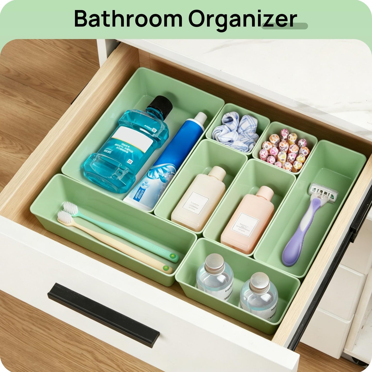 Vtopmart 25 PCS Plastic Drawer Organizers Set, 4-Size Versatile Bathroom and Vanity Drawer Organizer Trays, Storage Bins for Makeup, Bedroom, Kitchen Gadgets Utensils and Office