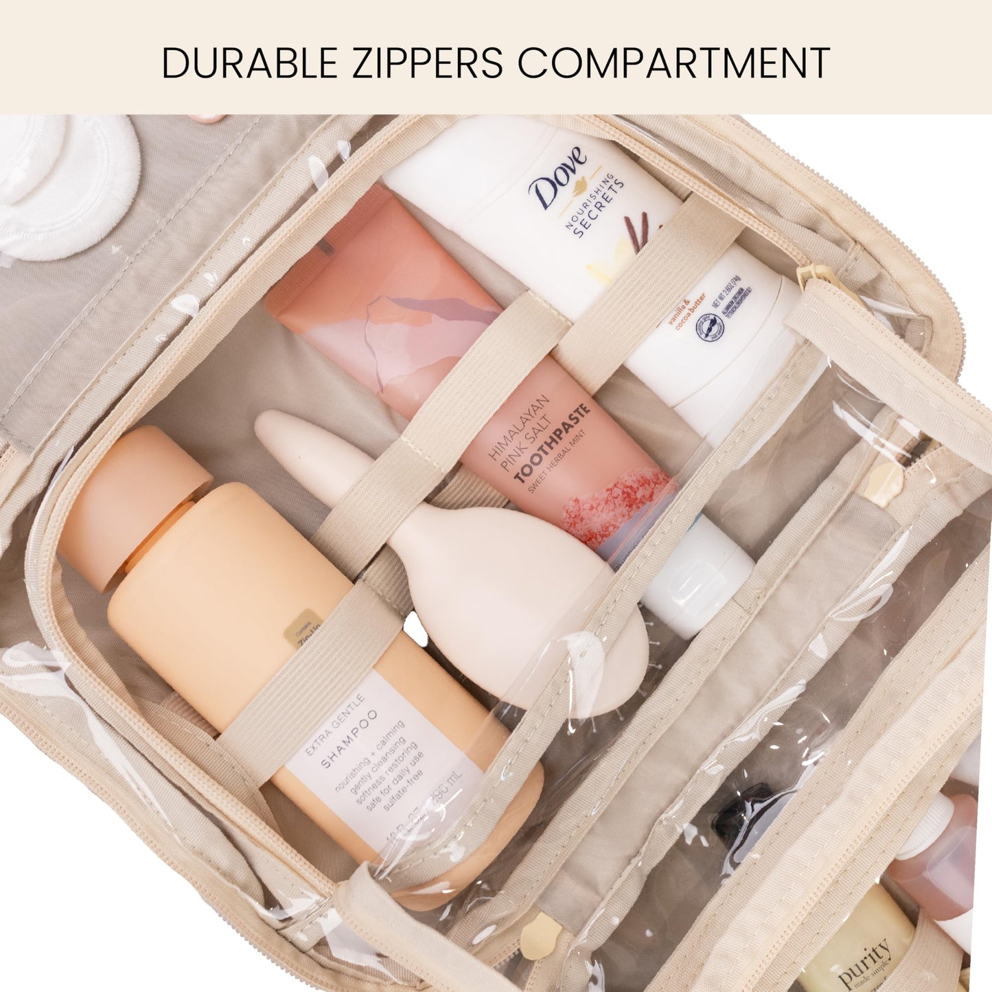 Jadyn Hanging Toiletry Bag, Expandable Toiletry Organizer for Women, Water Resistant Large Travel Cosmetic Bag for Full Size Makeup, Toiletries, Lotion, Shampoo, Accessories (Beige Gingham)