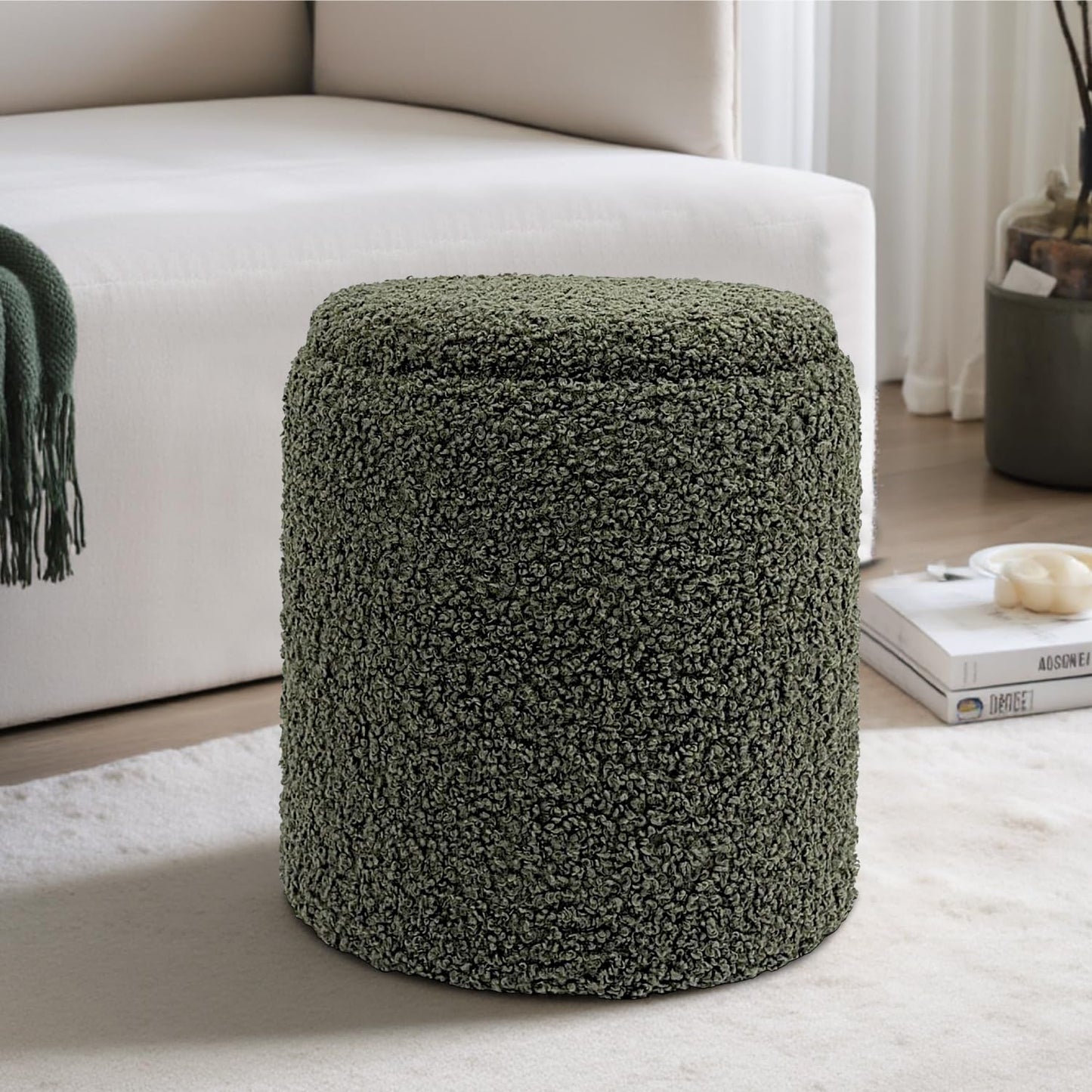 Get Set Style Modern Round Ottoman with Soft Padded Seat, Storage Vanity Stool for Makeup, Upholstered Footrest Stool Ottoman Foot Stool for Living Room, Bedroom