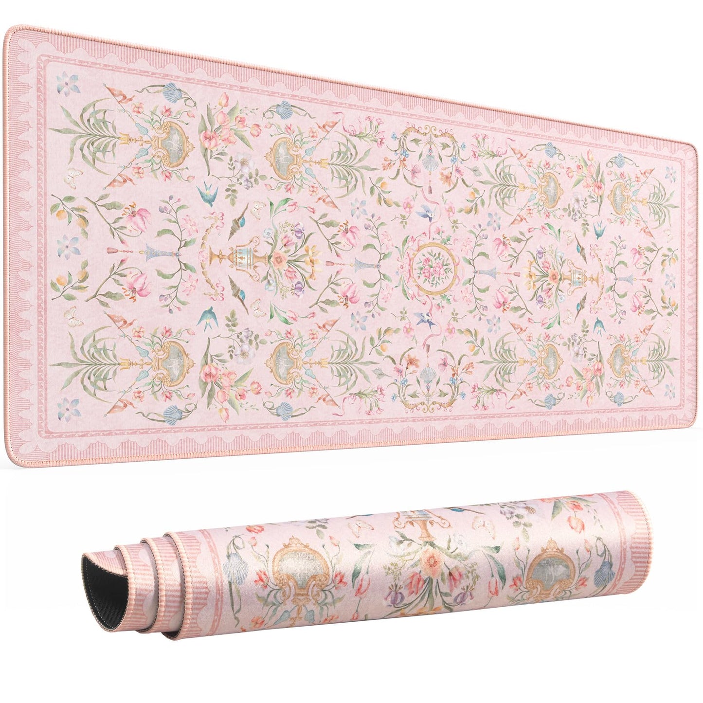 HAOCOO Cute Mouse and Keyboard Pad, 31.5" x 11.8" XL Mouse Pad, Stitched Edge Computer Mats for Desktop, Non-Slip Long Mouse Pad for Desk Accessories, Office Daily Use Desk Setup(Pink)