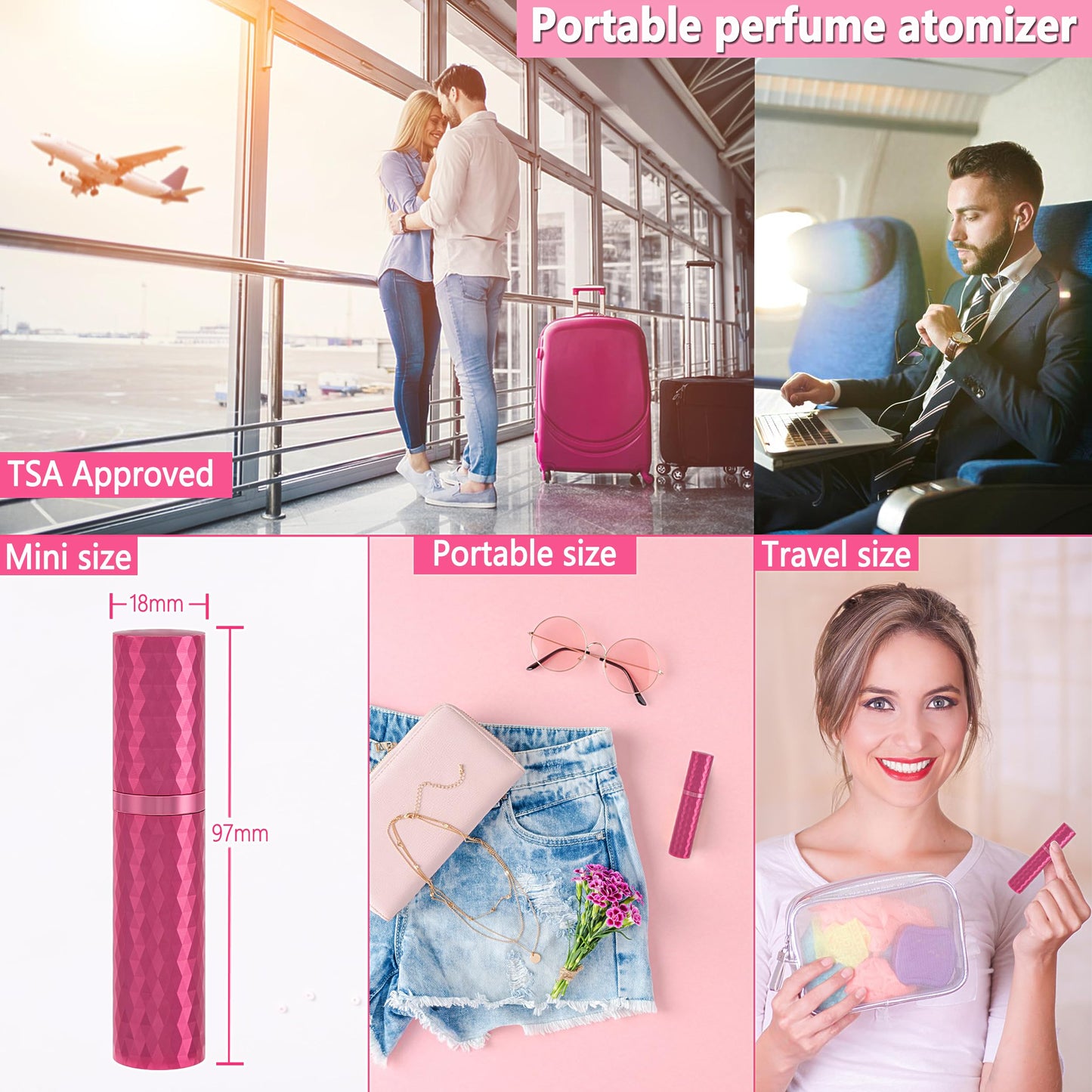 ANTOKX Refillable Perfume Bottle Travel Atomizer - 5ML Luxury Leakproof Travel Perfume Atomizer Refillable, Perfume Travel Spray Bottle, Mini Perfume Bottle (Grey & Gold & Rose Red)